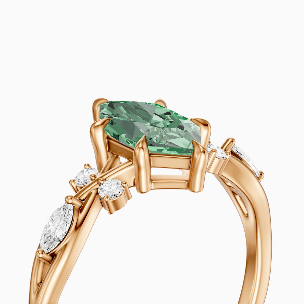 Meredith Nature Inspired Dutch Marquise Cut Green Lab Grown Diamond Engagement Ring