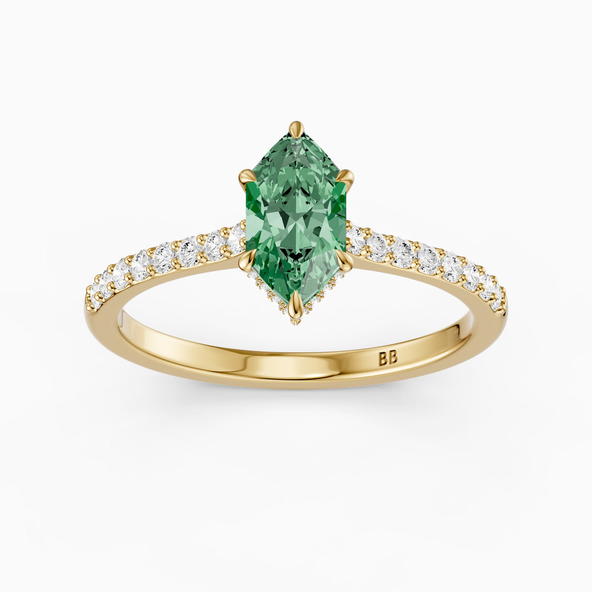 Andrea Dutch Marquise Green Lab Grown Diamond Hidden Halo French Pave Engagement Ring