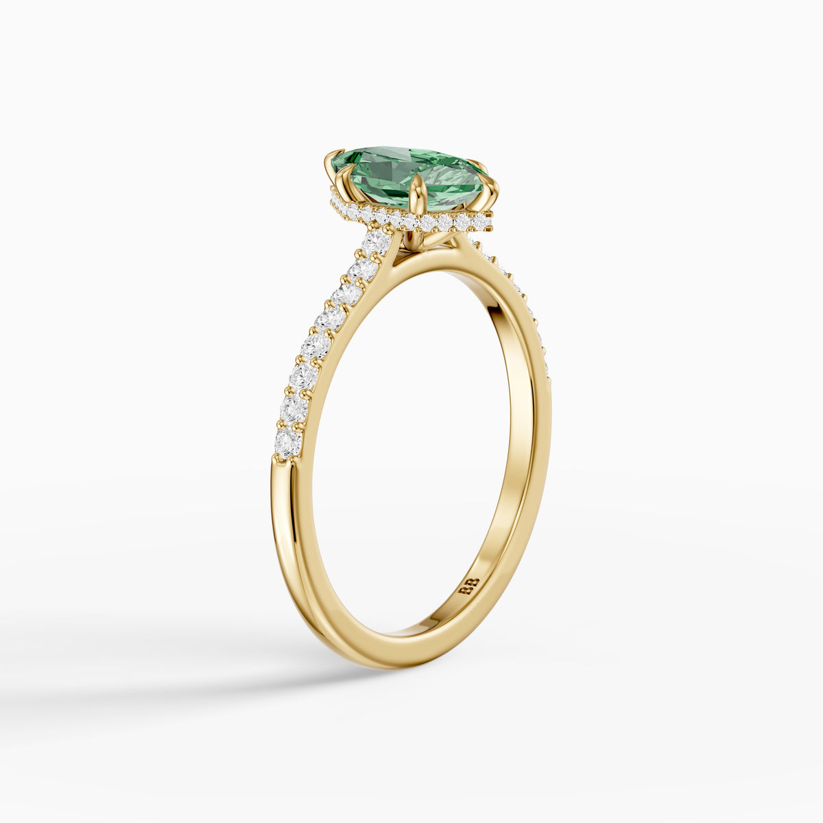 Andrea Dutch Marquise Green Lab Grown Diamond Hidden Halo French Pave Engagement Ring