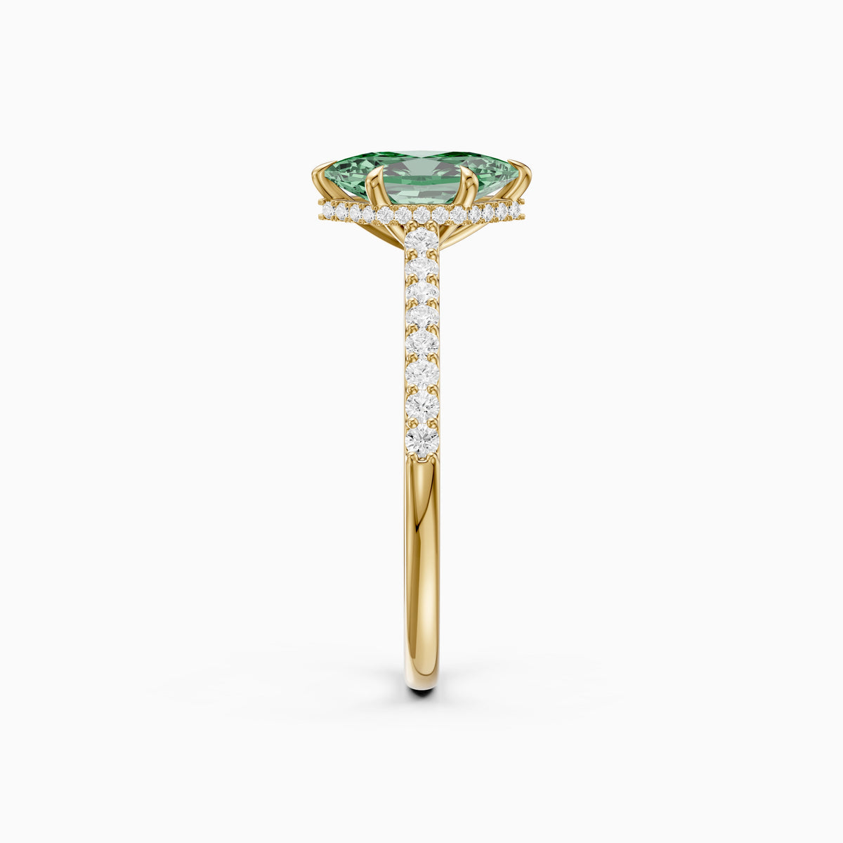Andrea Dutch Marquise Green Lab Grown Diamond Hidden Halo French Pave Engagement Ring
