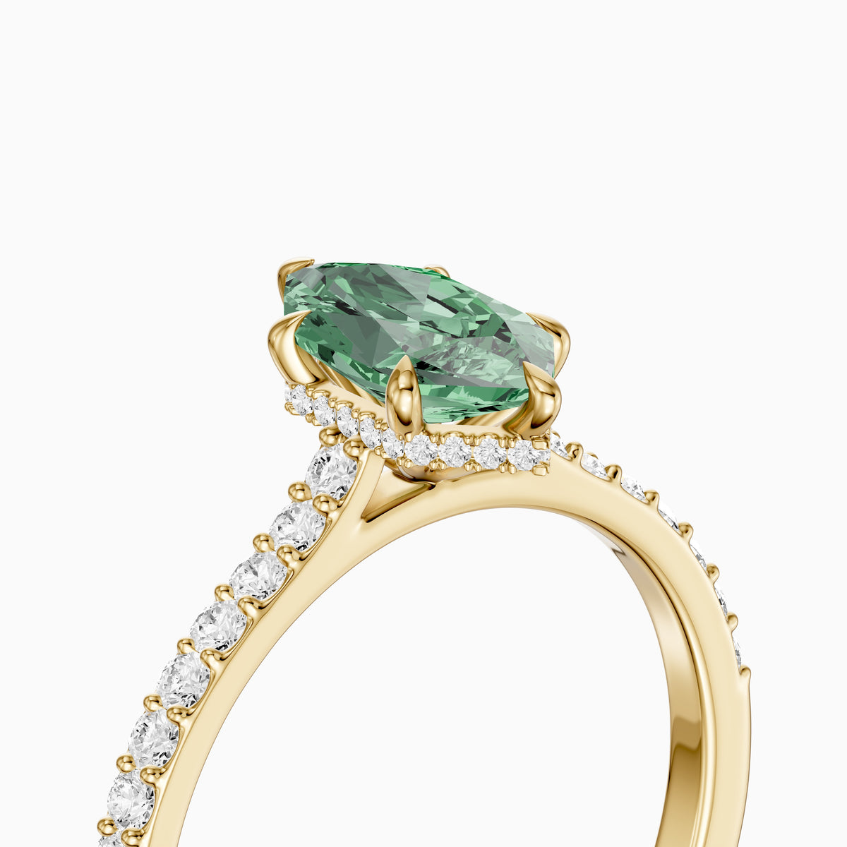 Andrea Dutch Marquise Green Lab Grown Diamond Hidden Halo French Pave Engagement Ring