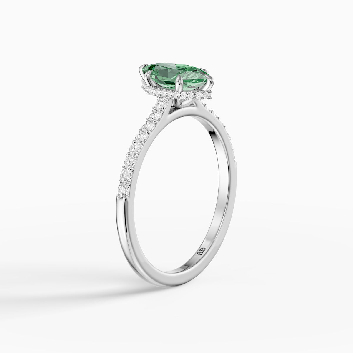 Andrea Dutch Marquise Green Lab Grown Diamond Hidden Halo French Pave Engagement Ring