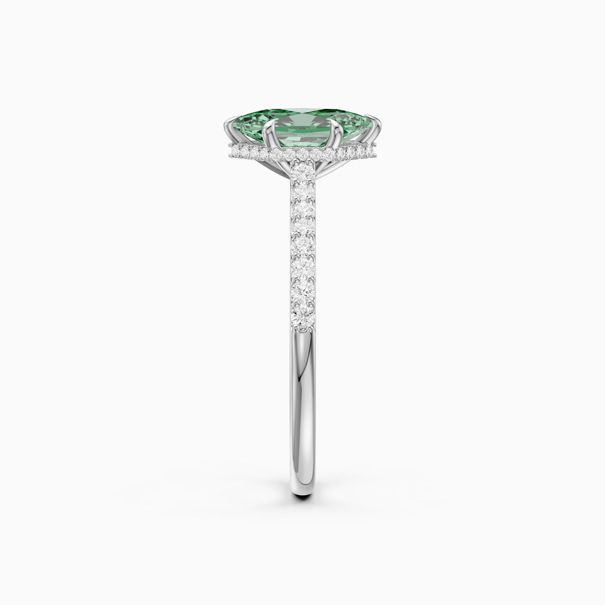 Andrea Dutch Marquise Green Lab Grown Diamond Hidden Halo French Pave Engagement Ring