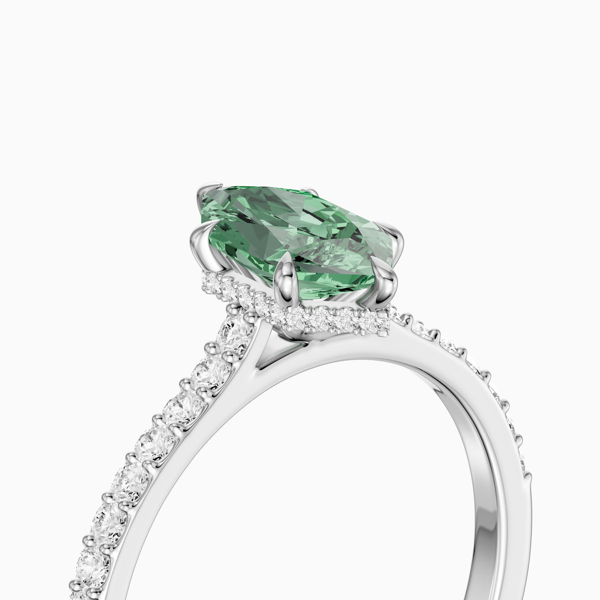 Andrea Dutch Marquise Green Lab Grown Diamond Hidden Halo French Pave Engagement Ring