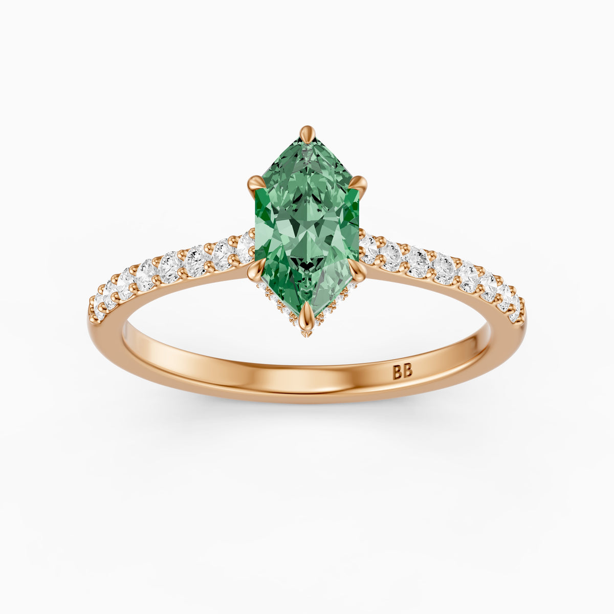 Andrea Dutch Marquise Green Lab Grown Diamond Hidden Halo French Pave Engagement Ring