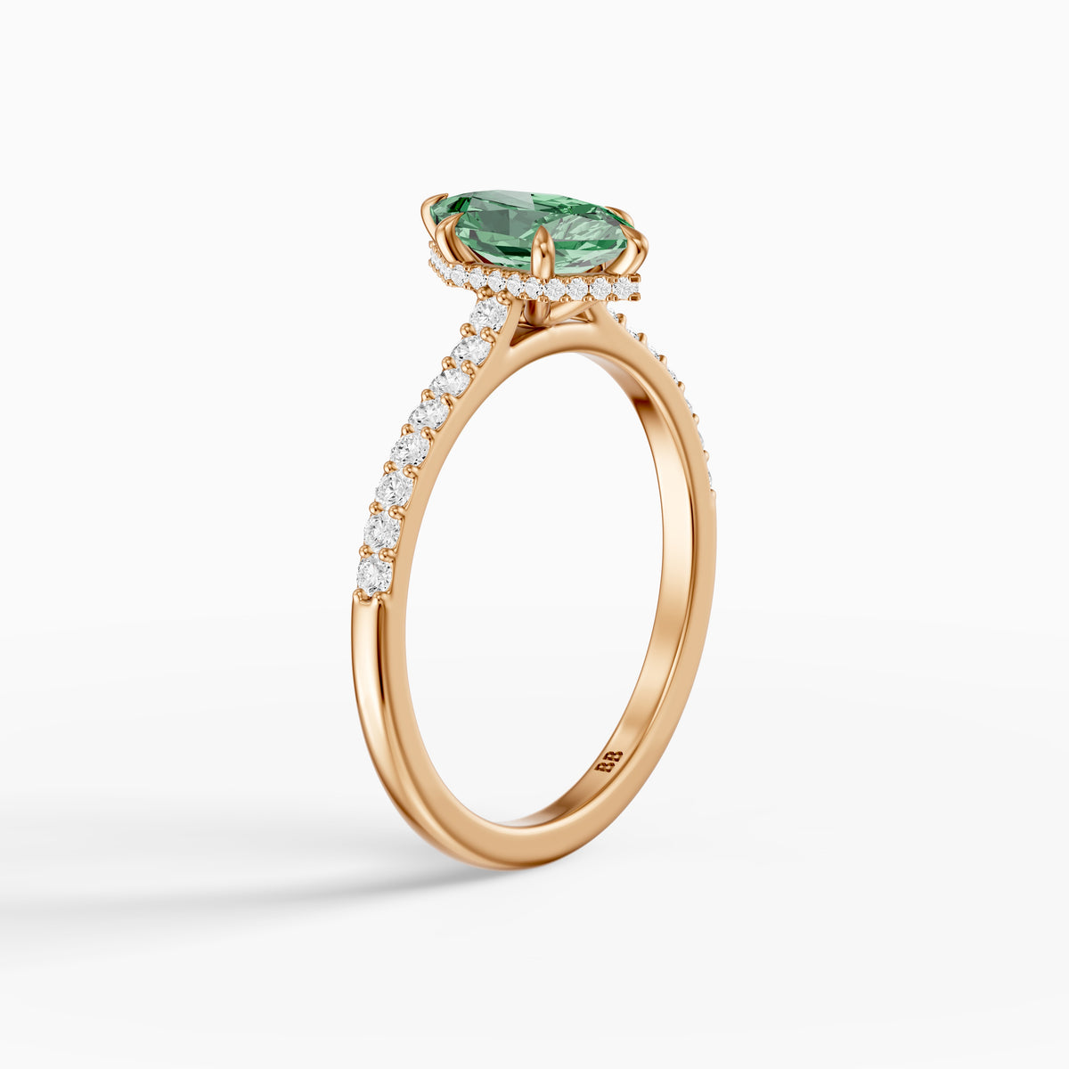 Andrea Dutch Marquise Green Lab Grown Diamond Hidden Halo French Pave Engagement Ring