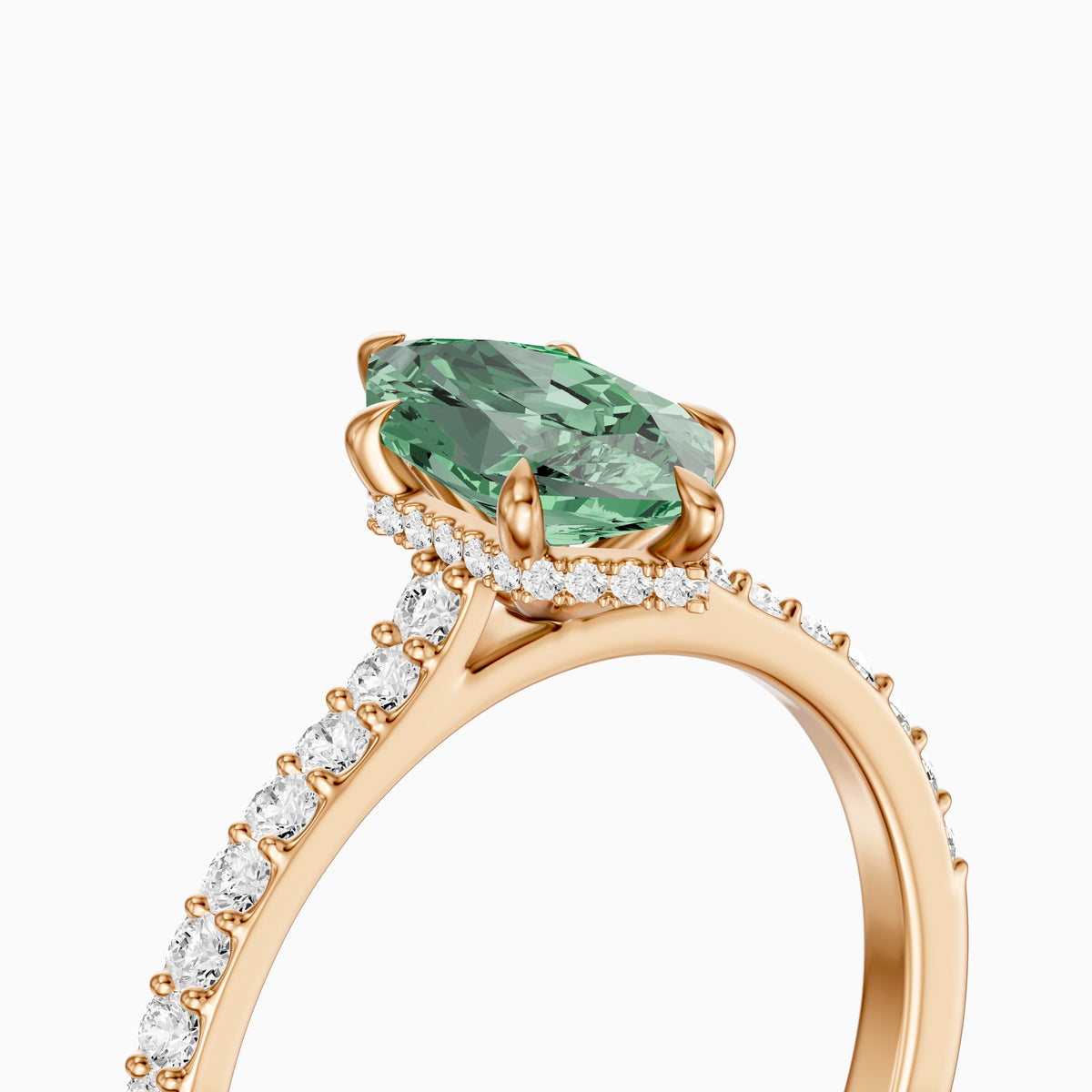 Andrea Dutch Marquise Green Lab Grown Diamond Hidden Halo French Pave Engagement Ring