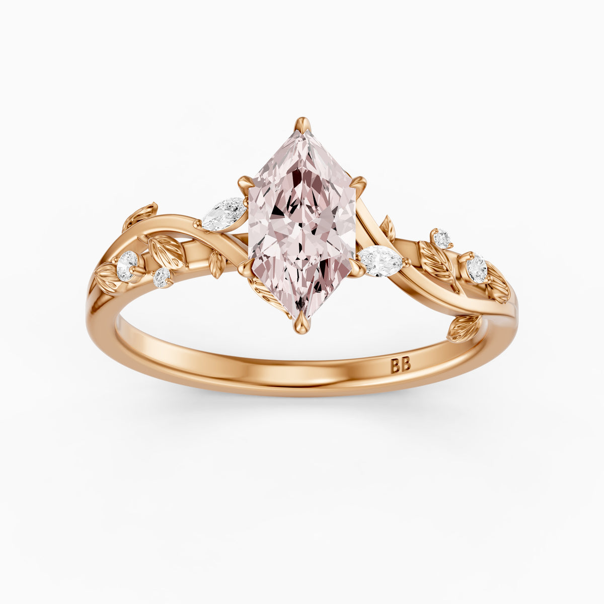 Winslow Pink Dutch Marquise Lab Grown Diamond Ring with Nature Inspired Band