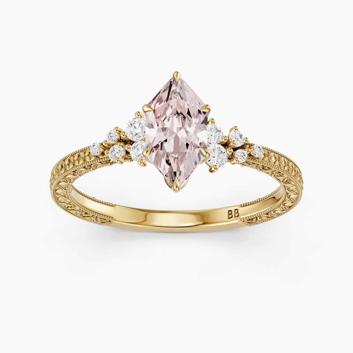 Odelia Dutch Marquise Lab Grown Diamond Vintage Ring with Milgrain Band