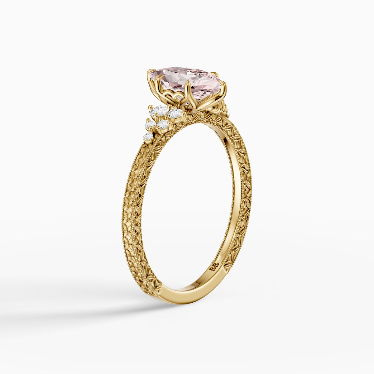 Odelia Dutch Marquise Lab Grown Diamond Vintage Ring with Milgrain Band