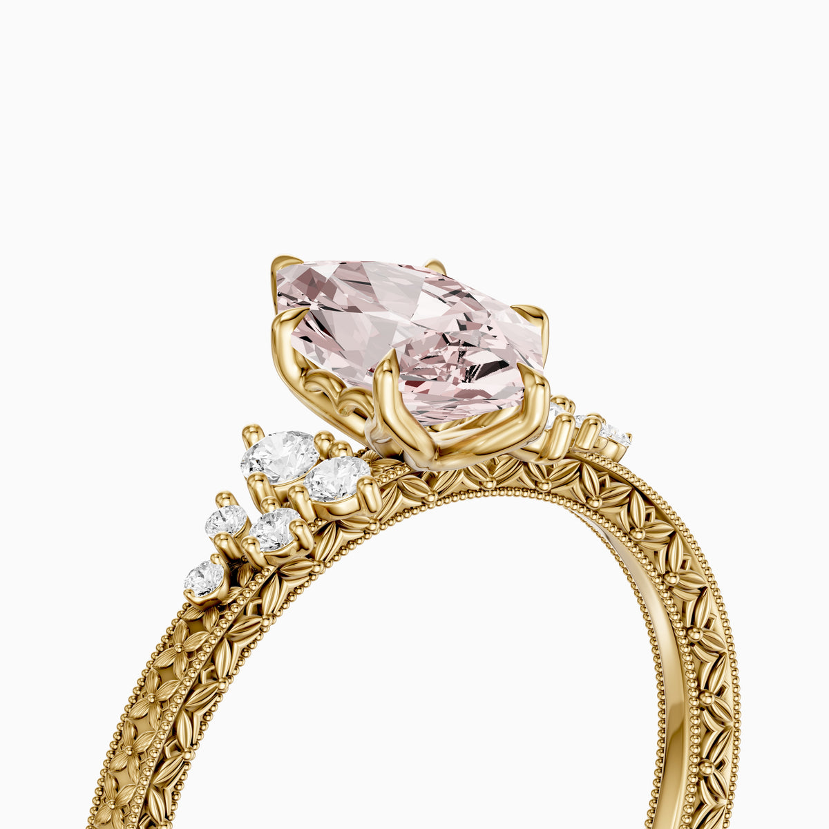 Odelia Dutch Marquise Lab Grown Diamond Vintage Ring with Milgrain Band