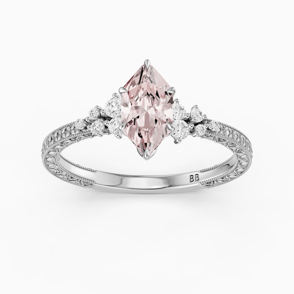 Odelia Dutch Marquise Lab Grown Diamond Vintage Ring with Milgrain Band