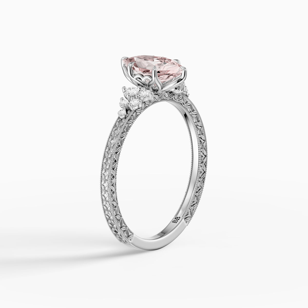 Odelia Dutch Marquise Lab Grown Diamond Vintage Ring with Milgrain Band