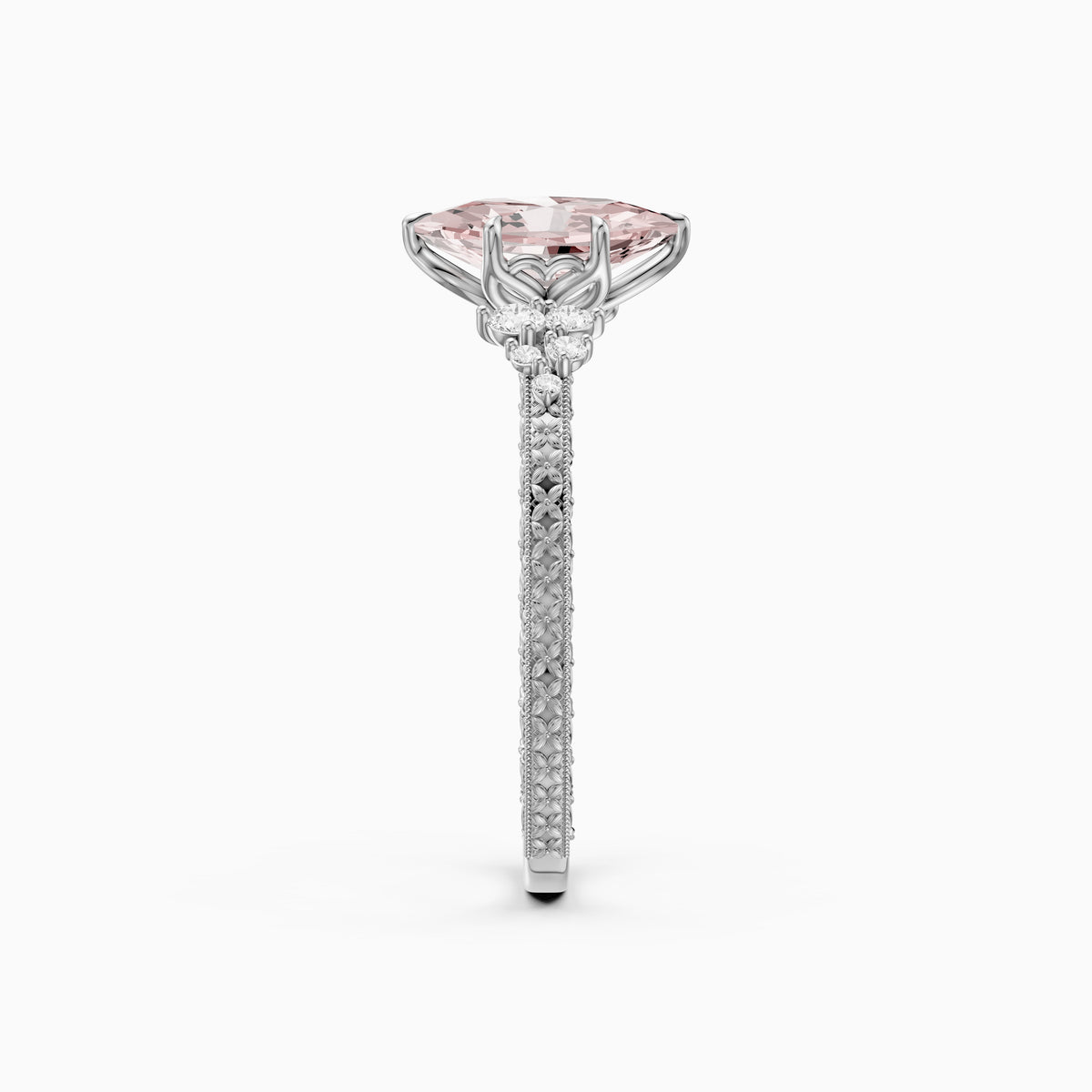 Odelia Dutch Marquise Lab Grown Diamond Vintage Ring with Milgrain Band