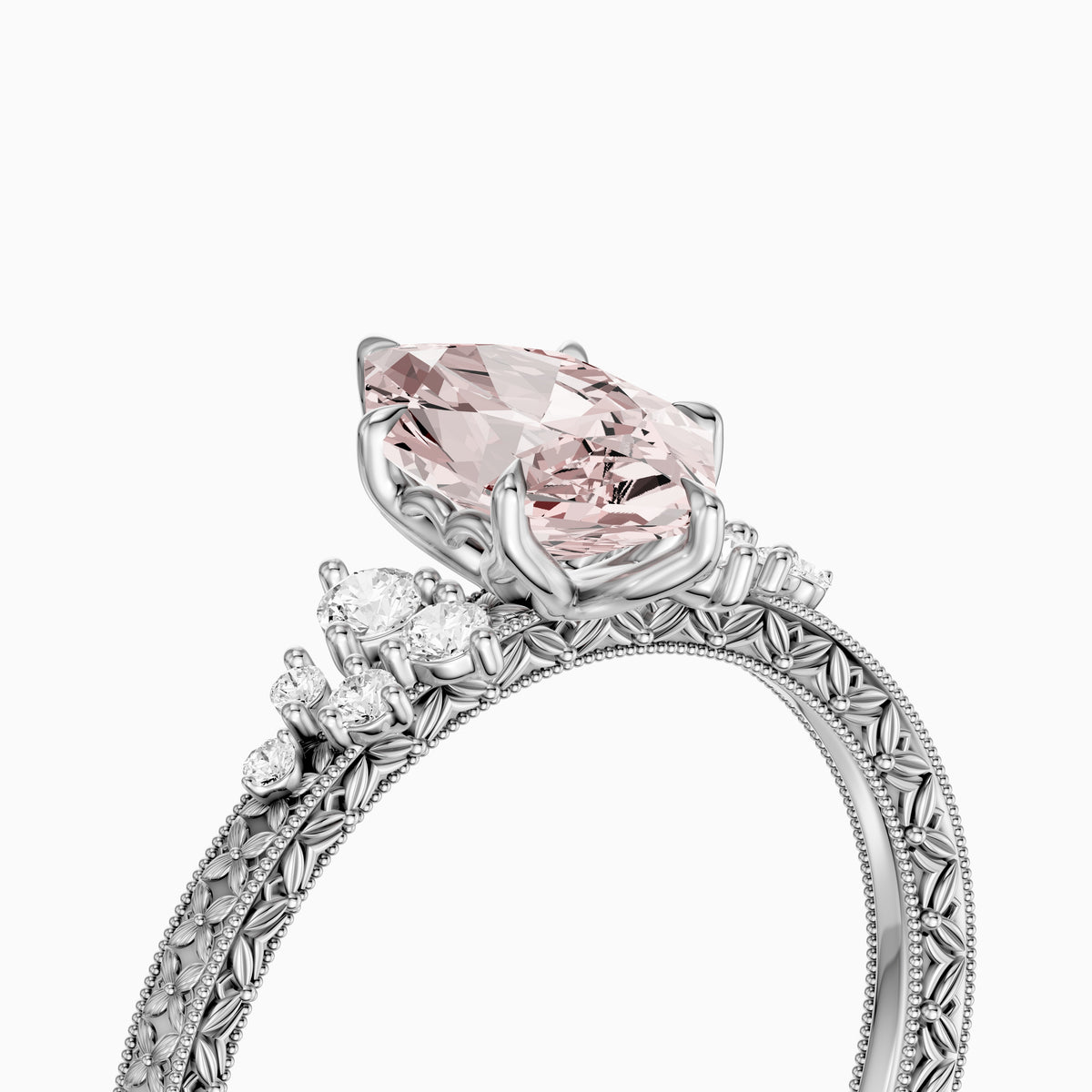Odelia Dutch Marquise Lab Grown Diamond Vintage Ring with Milgrain Band