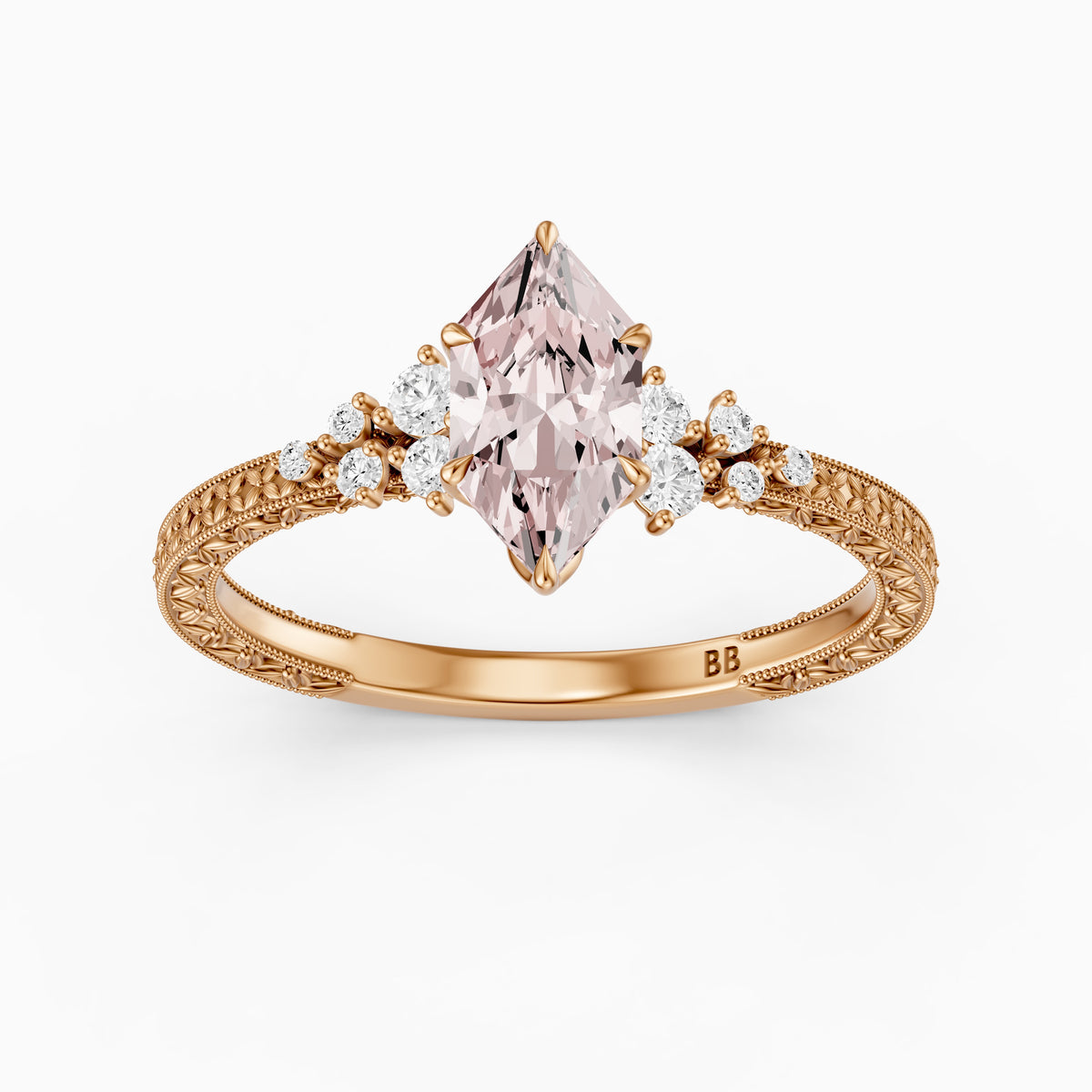 Odelia Dutch Marquise Lab Grown Diamond Vintage Ring with Milgrain Band