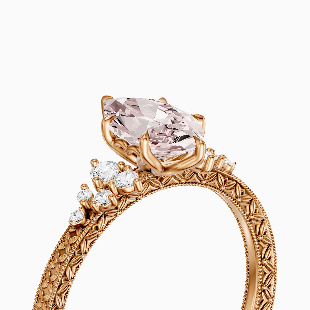 Odelia Dutch Marquise Lab Grown Diamond Vintage Ring with Milgrain Band