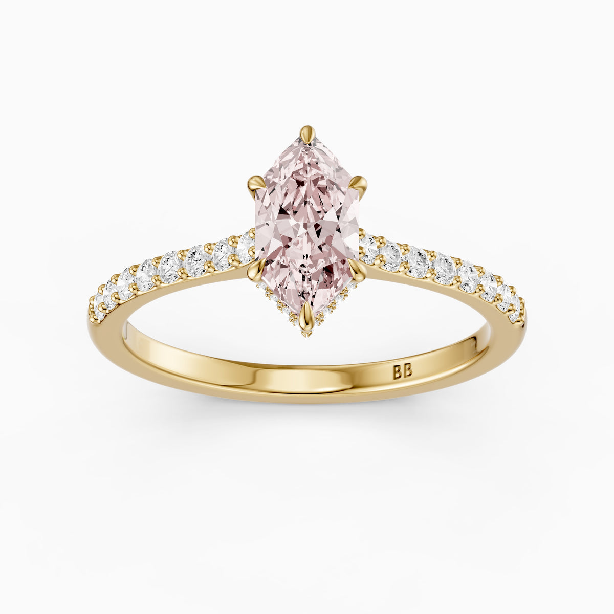 Alexa Pink Dutch Marquise Lab Grown Diamond Hidden Halo French Pave Ring