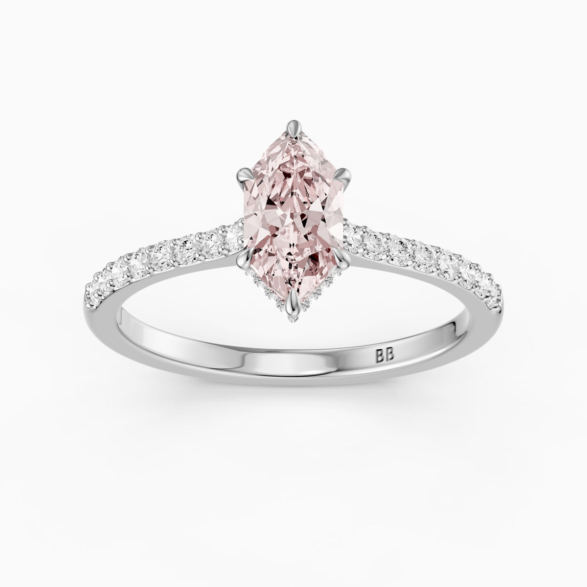 Alexa Pink Dutch Marquise Lab Grown Diamond Hidden Halo French Pave Ring