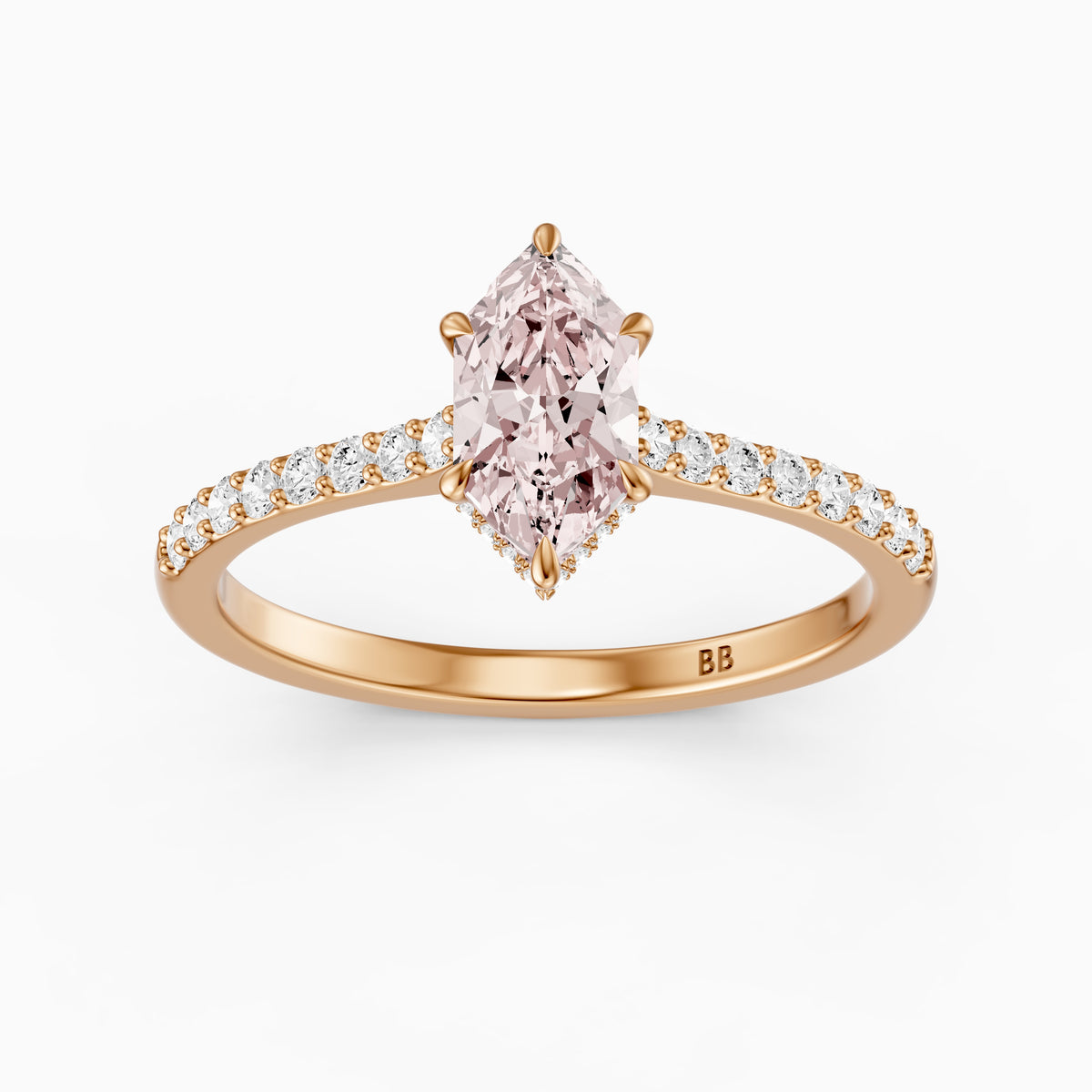 Alexa Pink Dutch Marquise Lab Grown Diamond Hidden Halo French Pave Ring