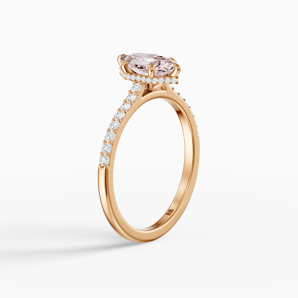 Alexa Pink Dutch Marquise Lab Grown Diamond Hidden Halo French Pave Ring
