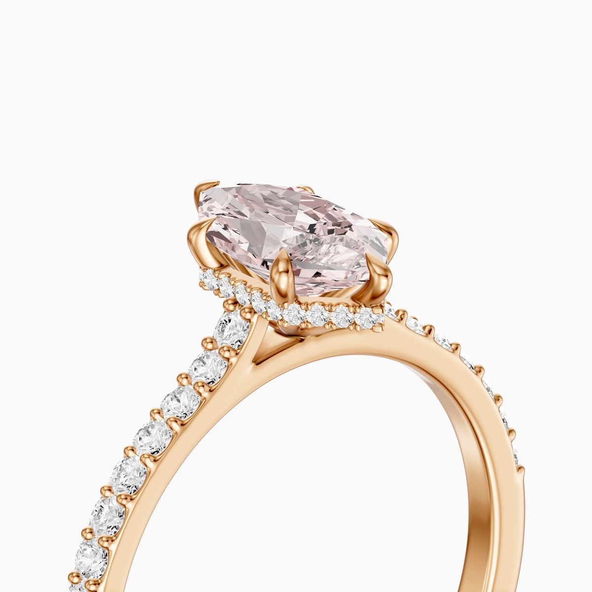 Alexa Pink Dutch Marquise Lab Grown Diamond Hidden Halo French Pave Ring