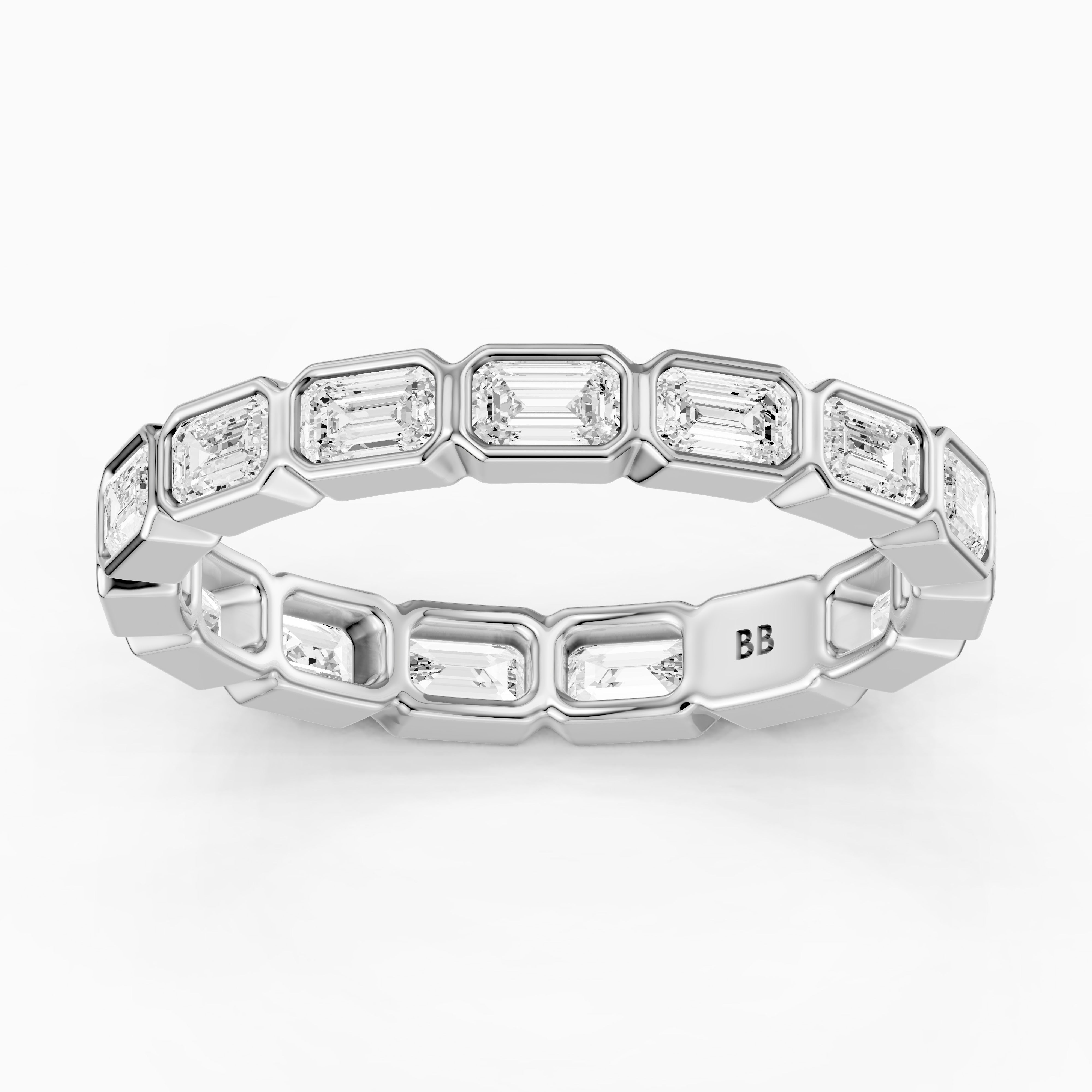 Billie Emerald Cut Bezel Set Lab Grown Diamond Eternity Wedding Band