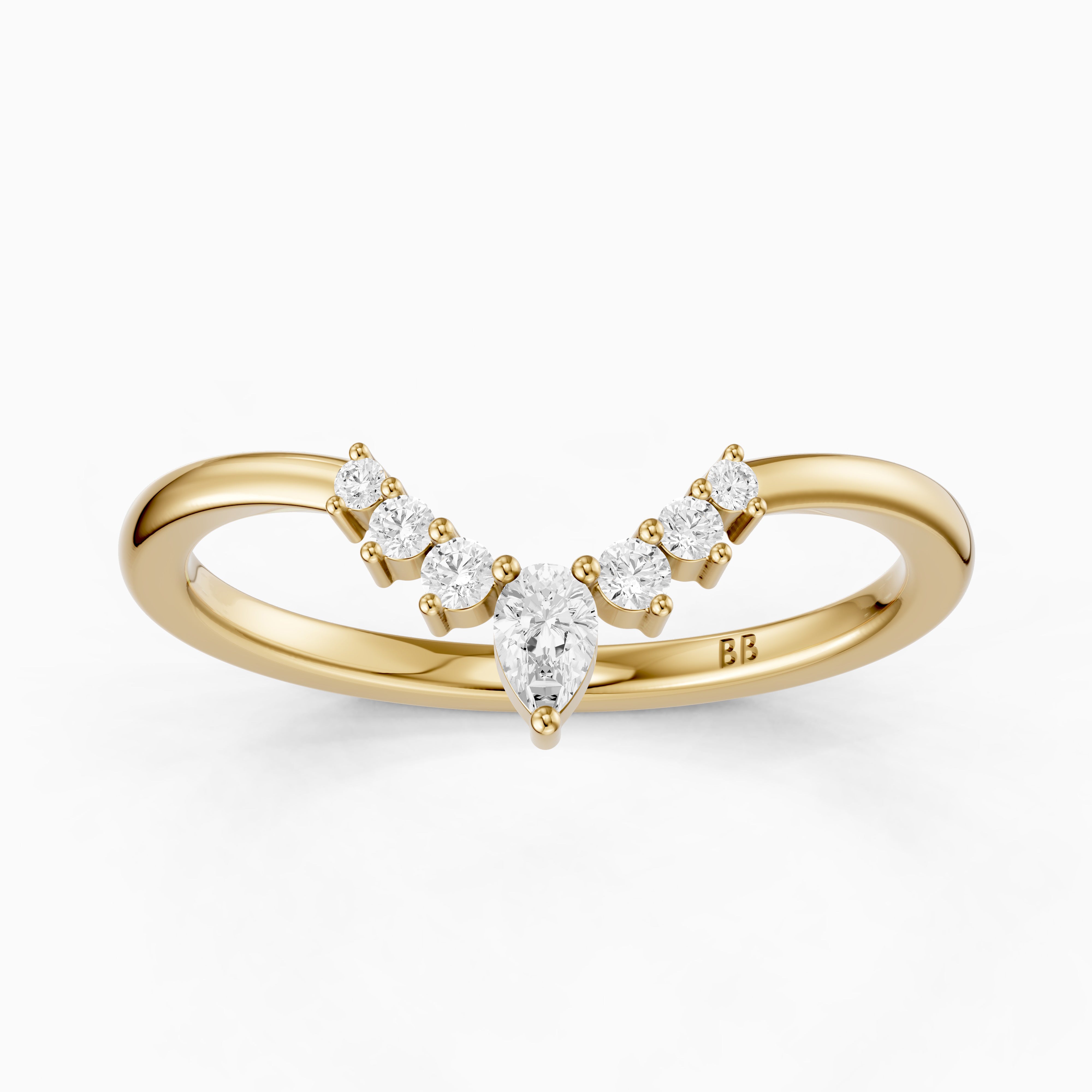 Cardi Curved V Shape Pear and Round Lab Grown Diamond Band