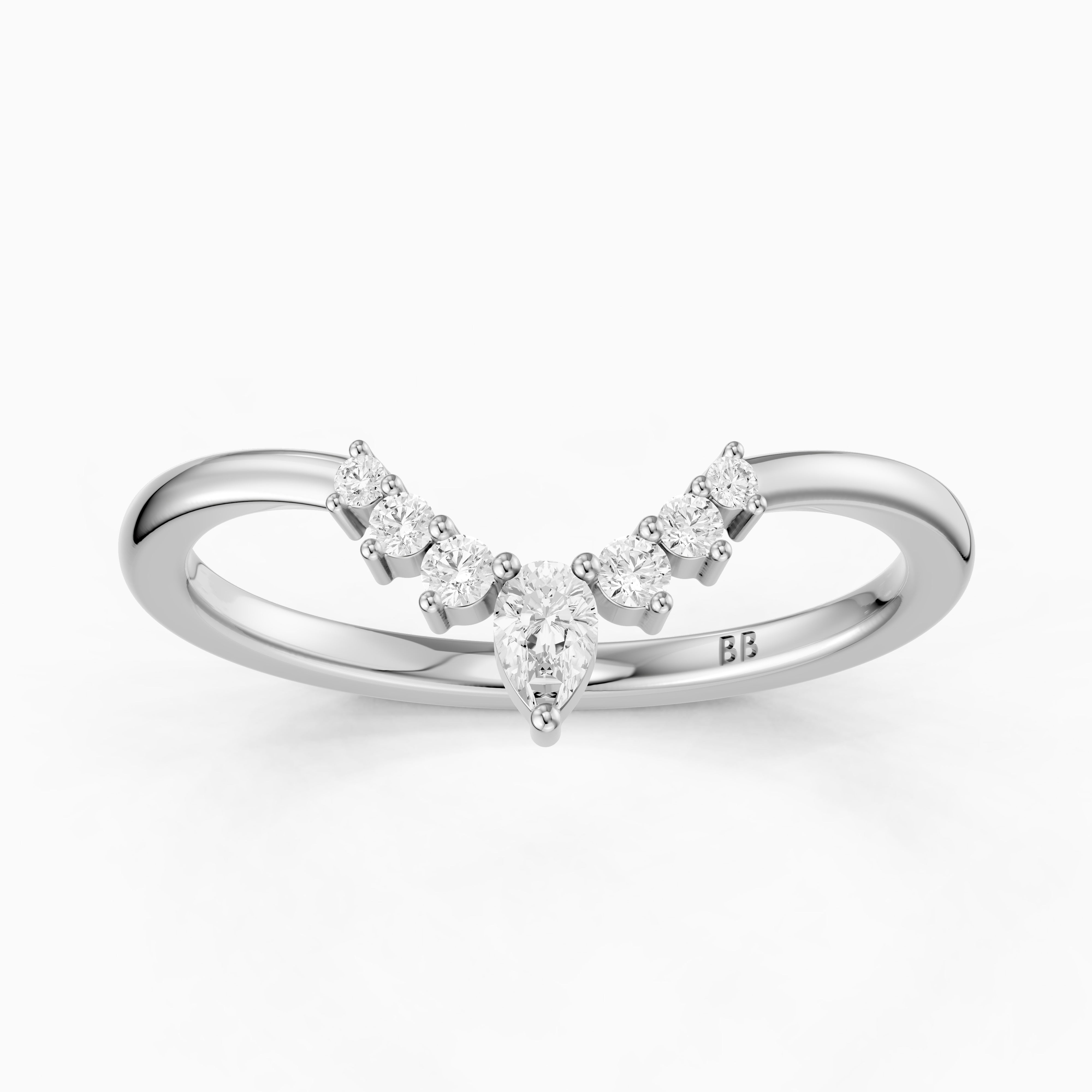 Cardi Curved V Shape Pear and Round Lab Grown Diamond Band