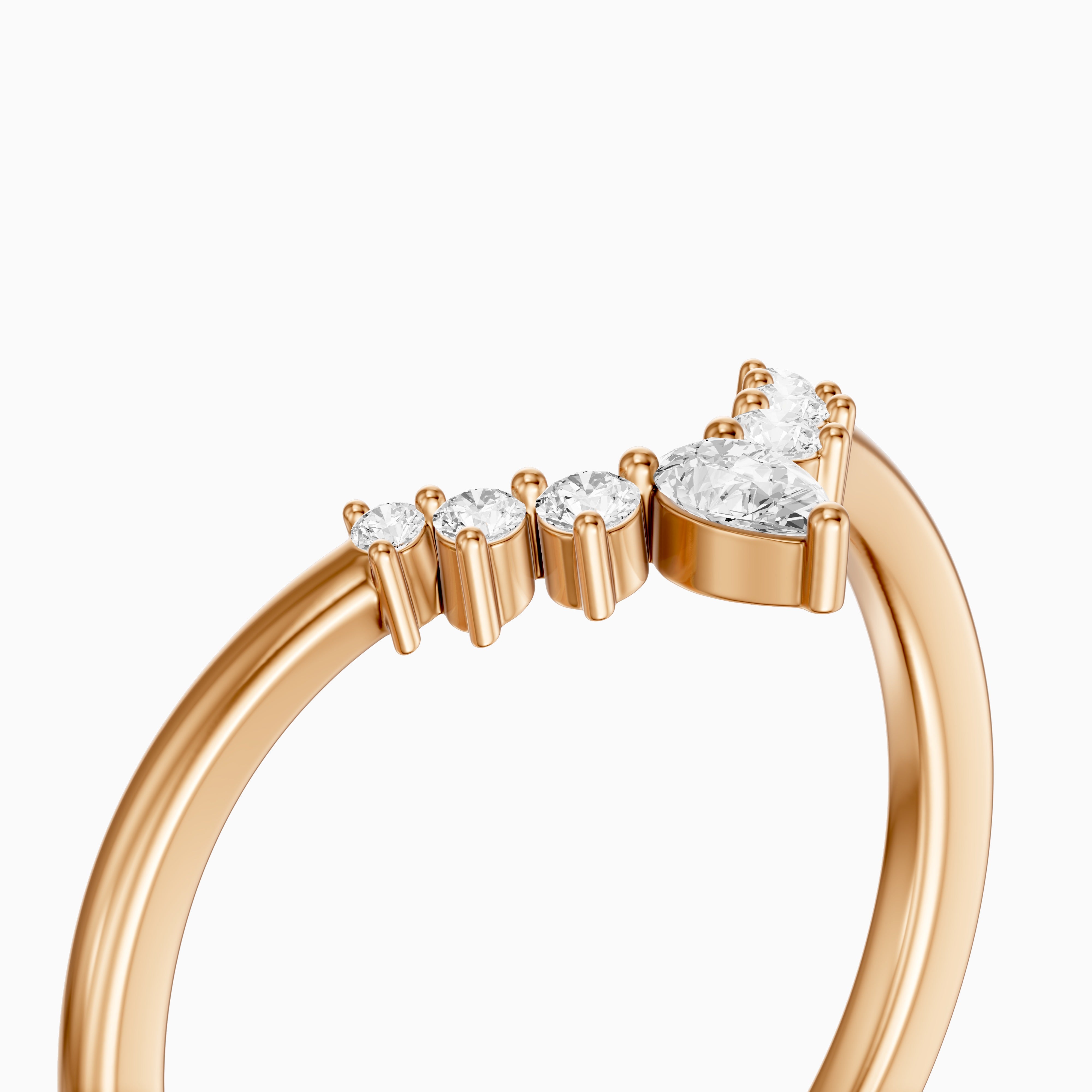 Cardi Curved V Shape Pear and Round Lab Grown Diamond Band
