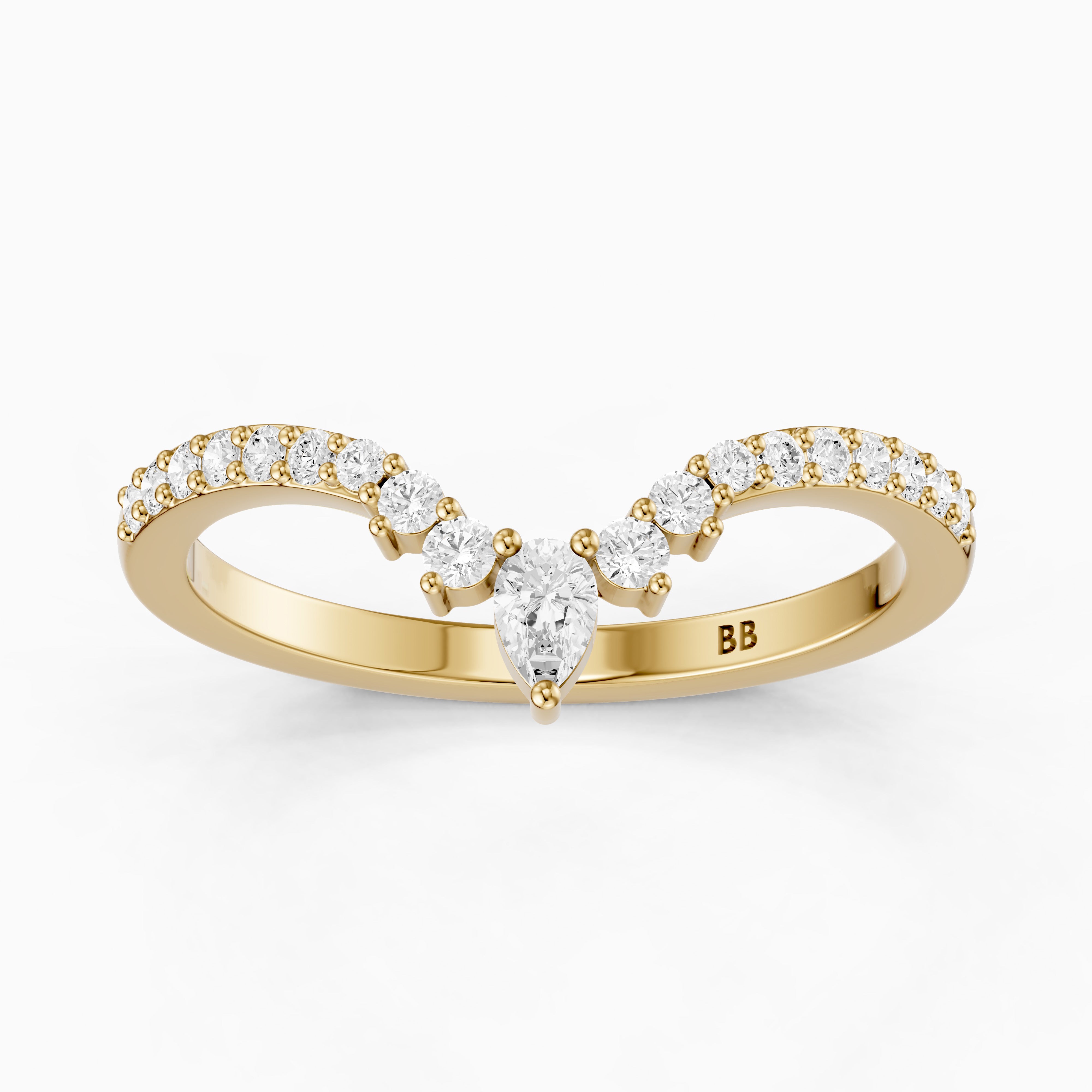 Sabrina Pear and Round Lab Grown Diamond Pavé Chevron Wedding Band
