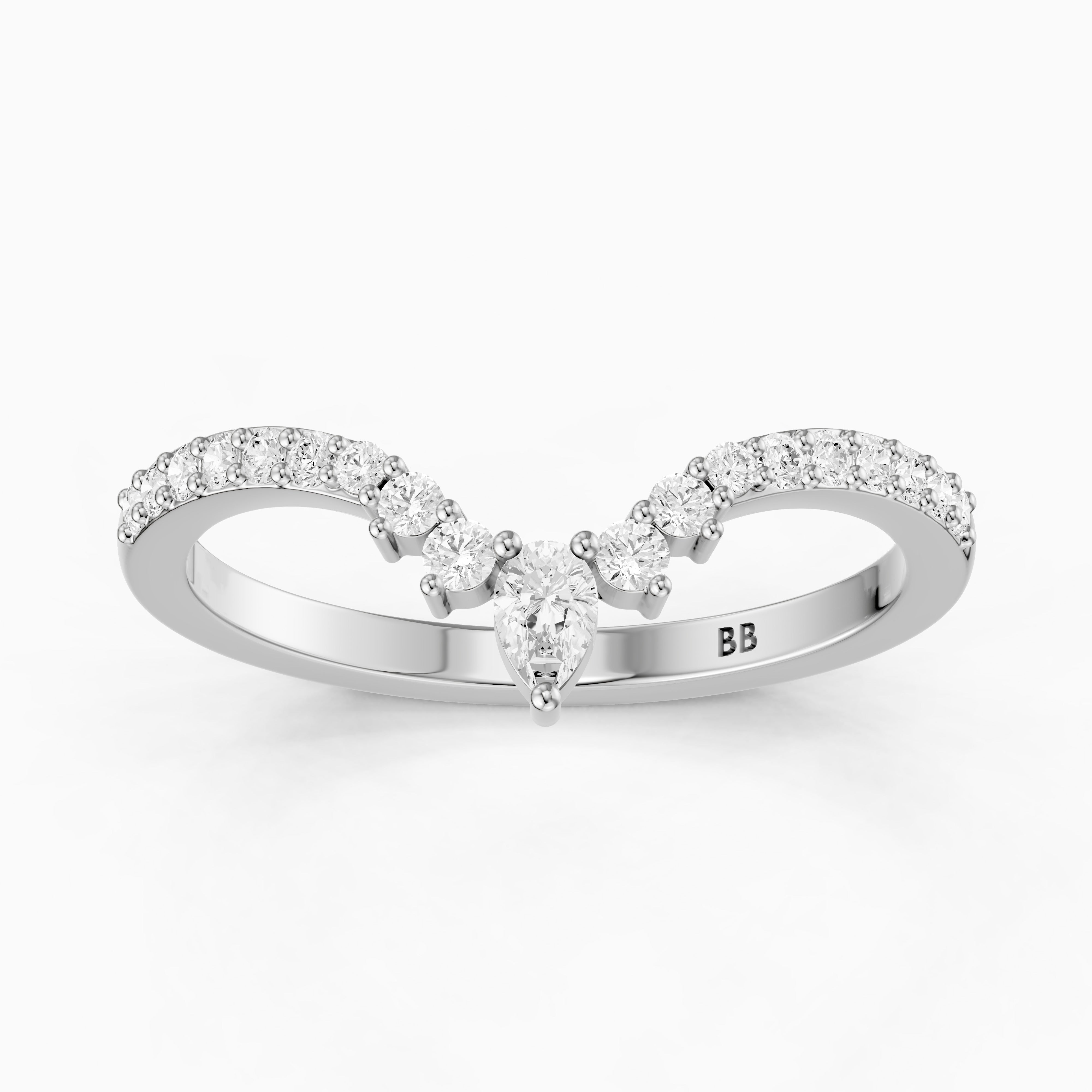 Sabrina Pear and Round Lab Grown Diamond Pavé Chevron Wedding Band