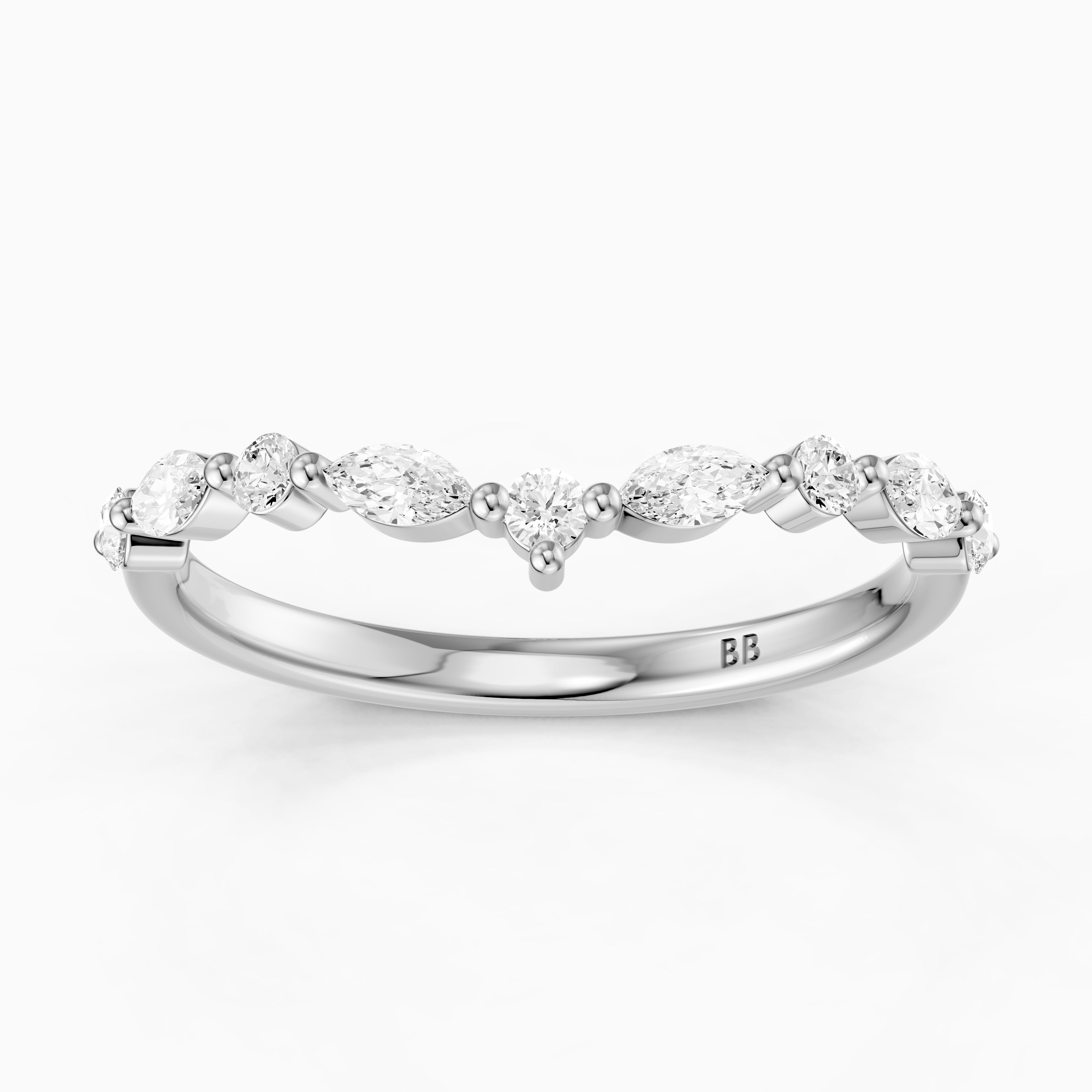 Sloane Chevron Marquise and Round Lab Diamond Wedding Band