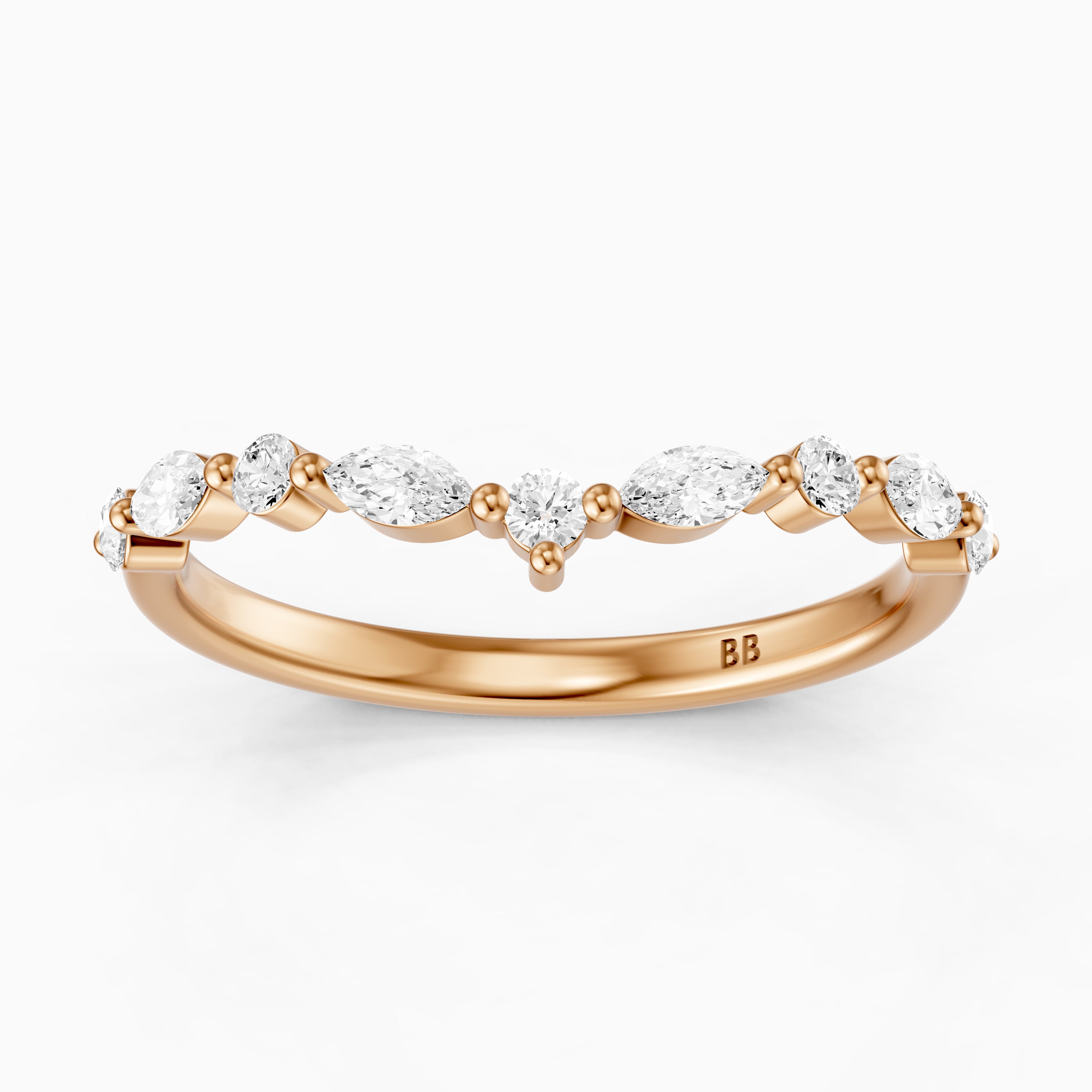 Sloane Chevron Marquise and Round Lab Diamond Wedding Band