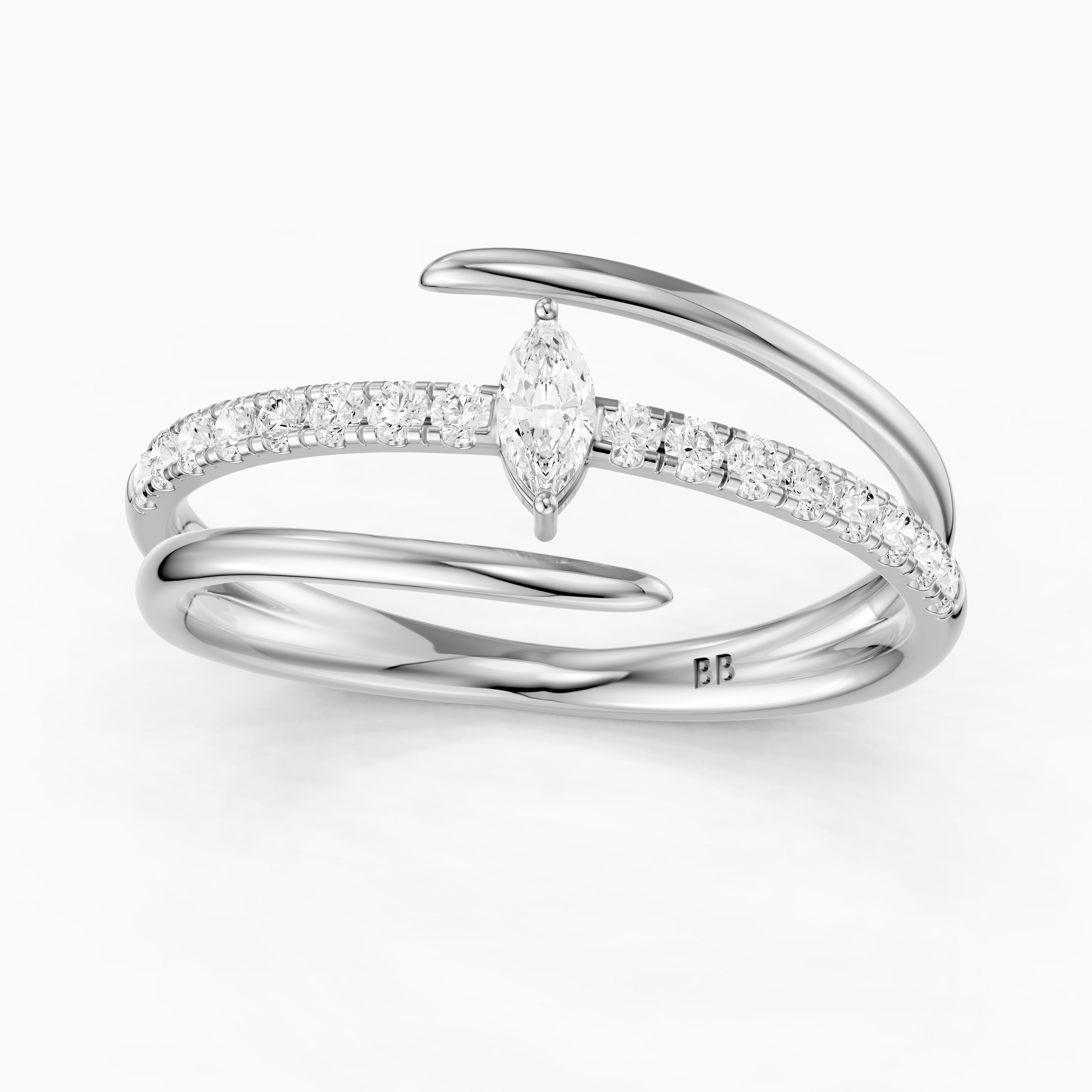 Quinn Marquise Center Wrap Pave Lab Grown Diamond Wedding Band