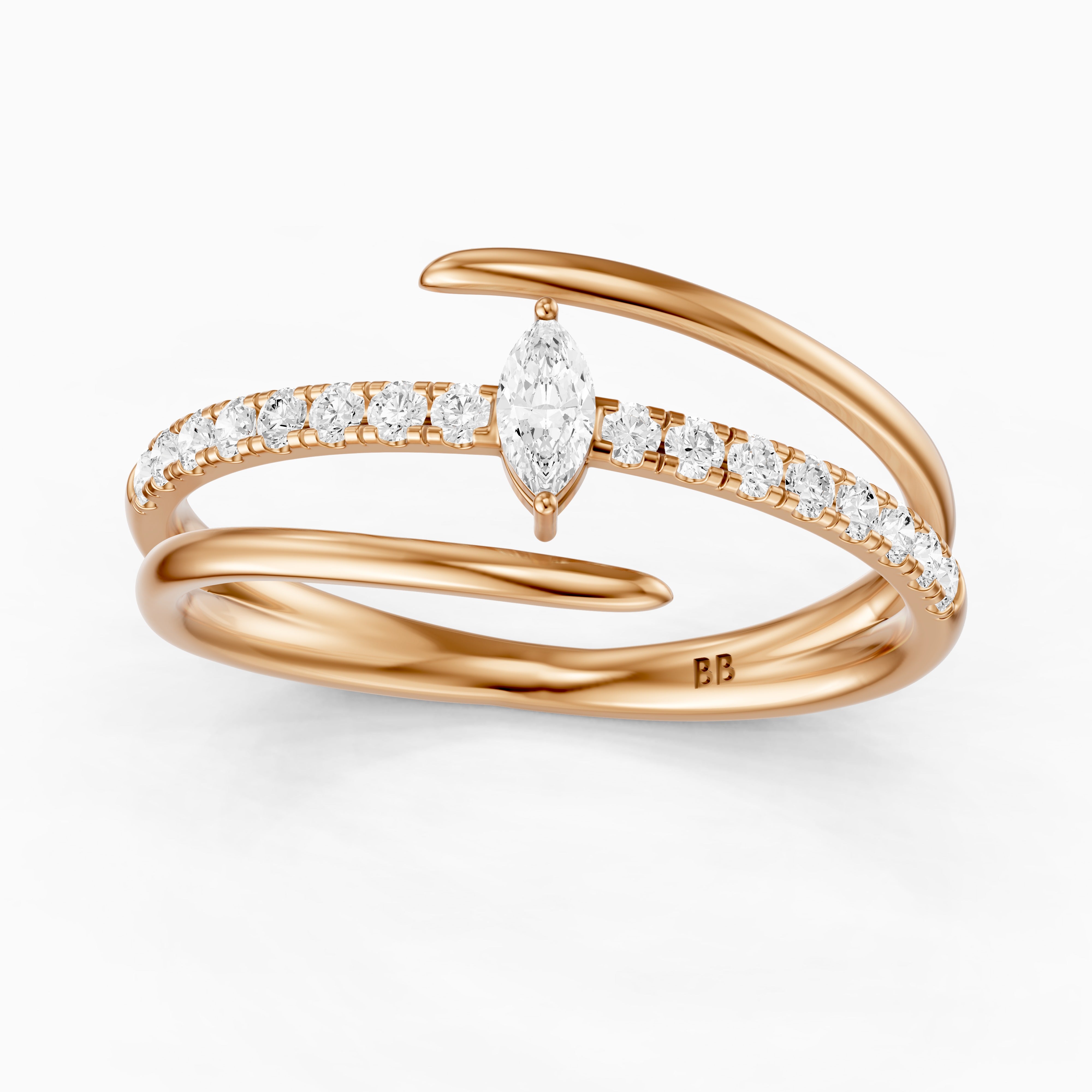 Quinn Marquise Center Wrap Pave Lab Grown Diamond Wedding Band