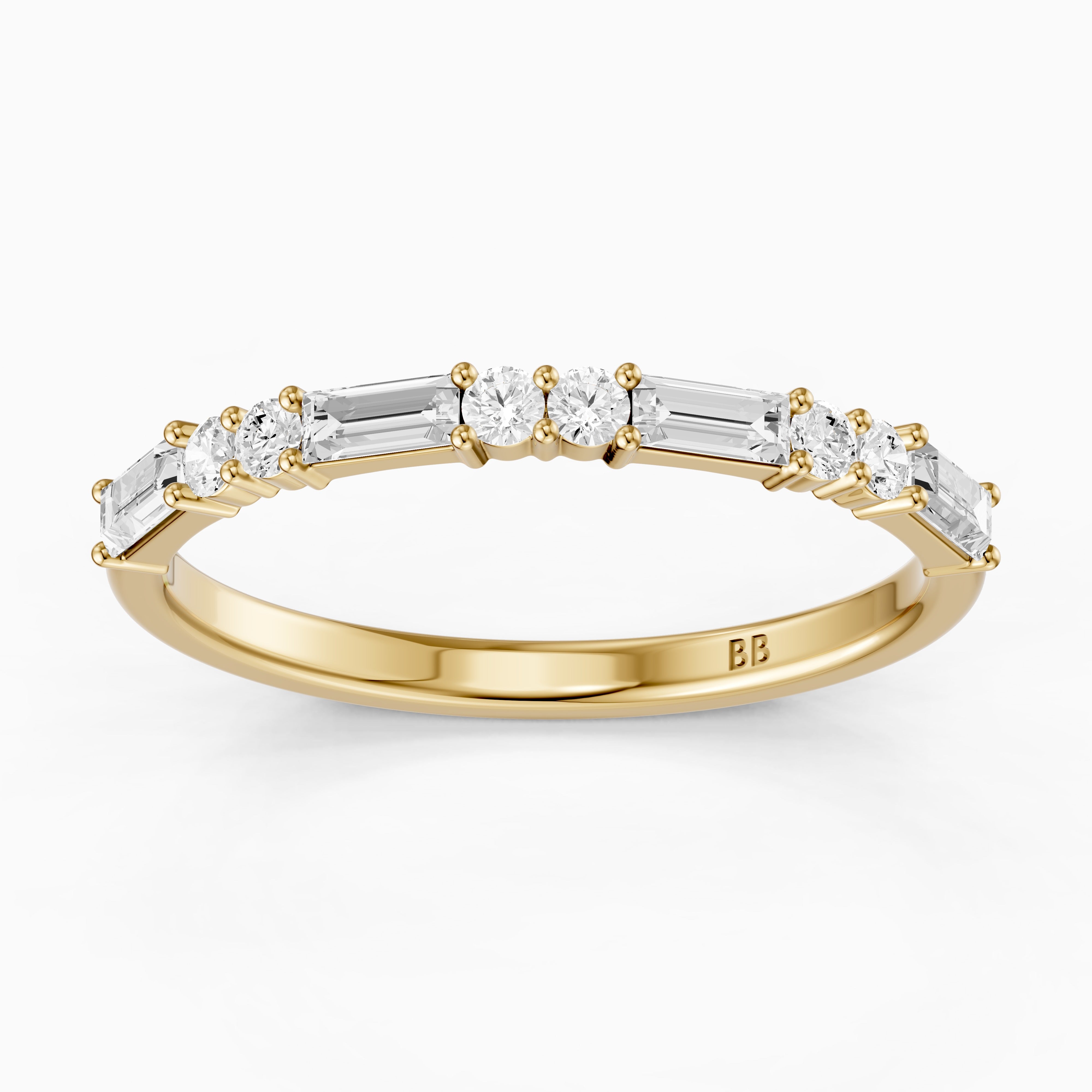 Sage Baguette and Round Lab Grown Diamond Half Eternity Band