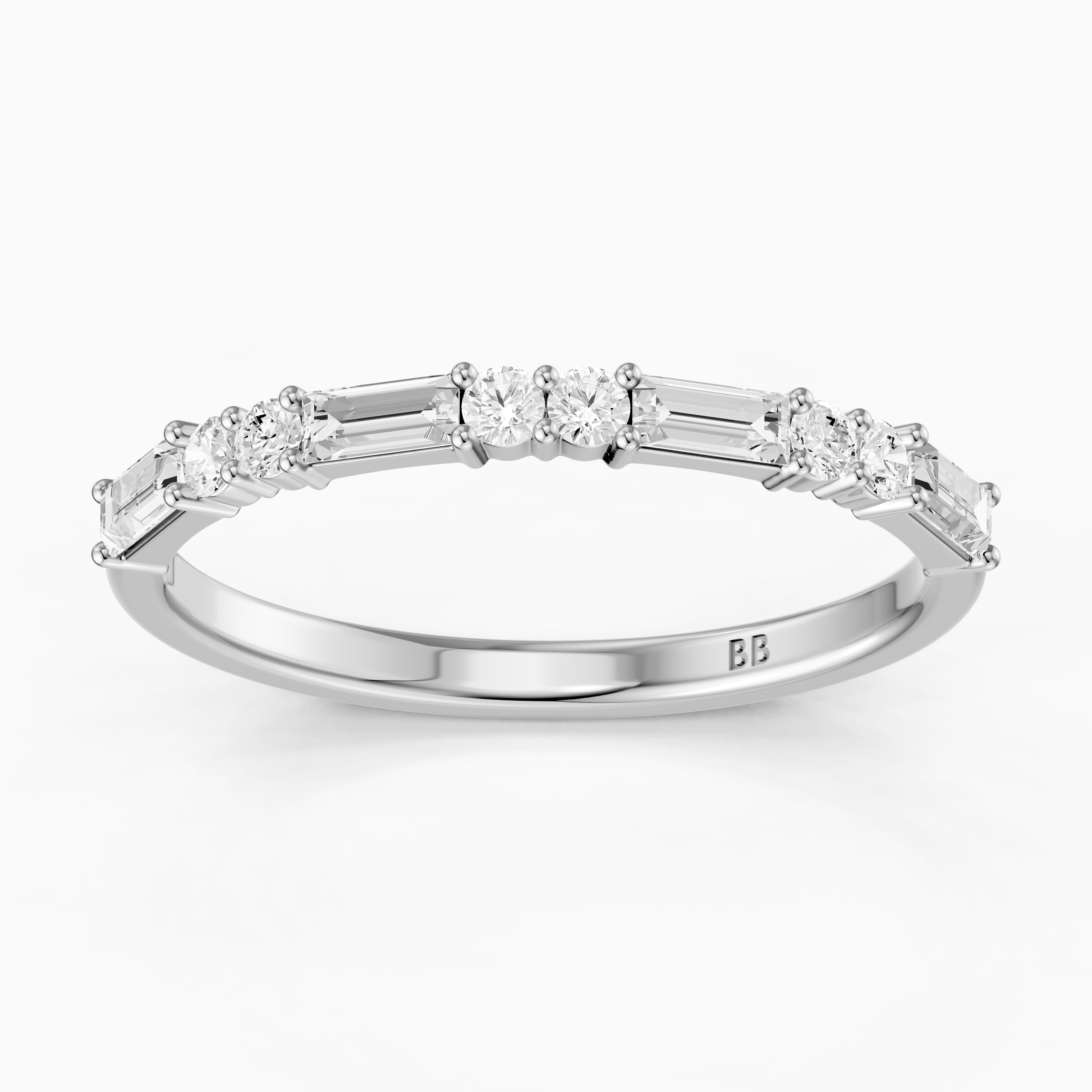 Sage Baguette and Round Lab Grown Diamond Half Eternity Band