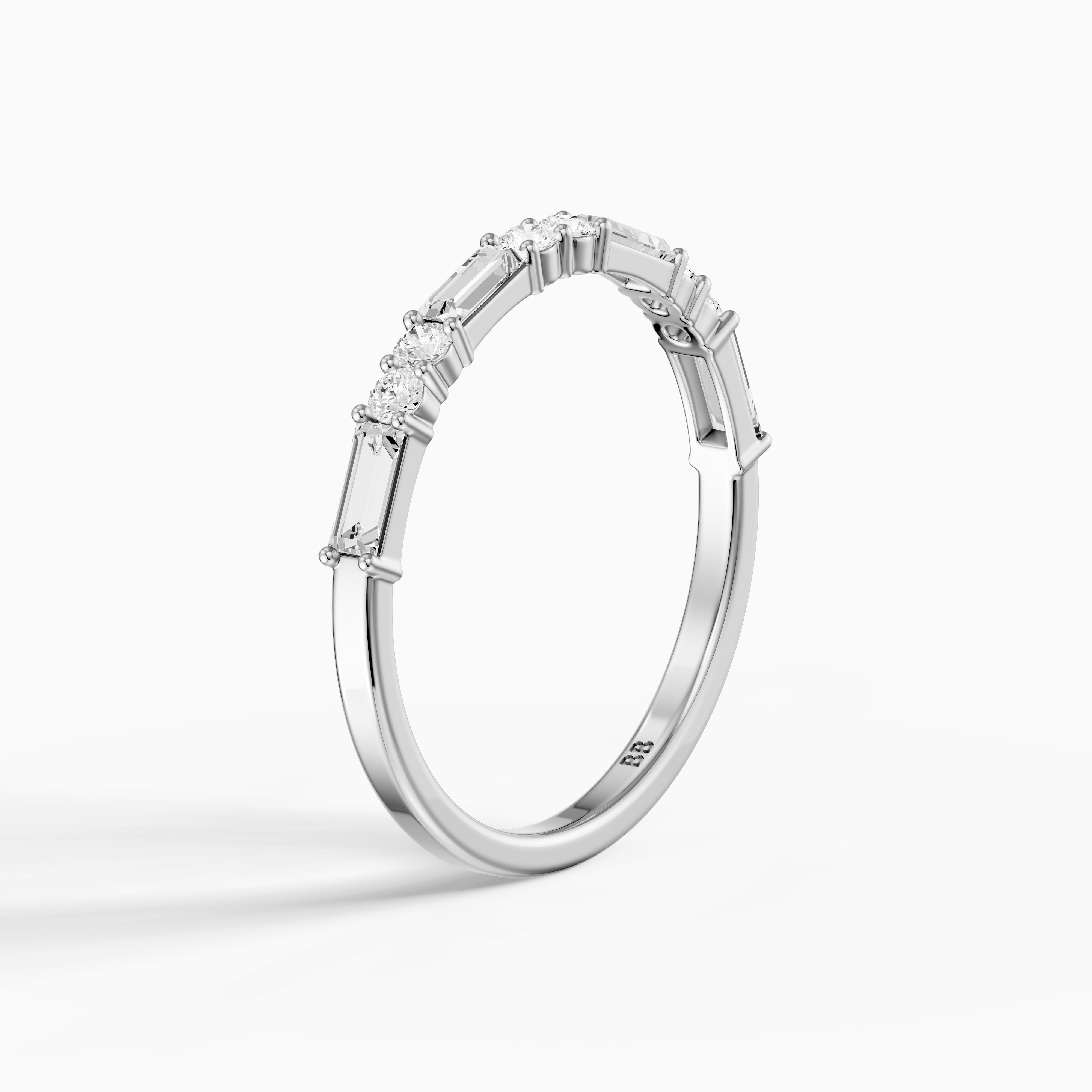 Sage Baguette and Round Lab Grown Diamond Half Eternity Band
