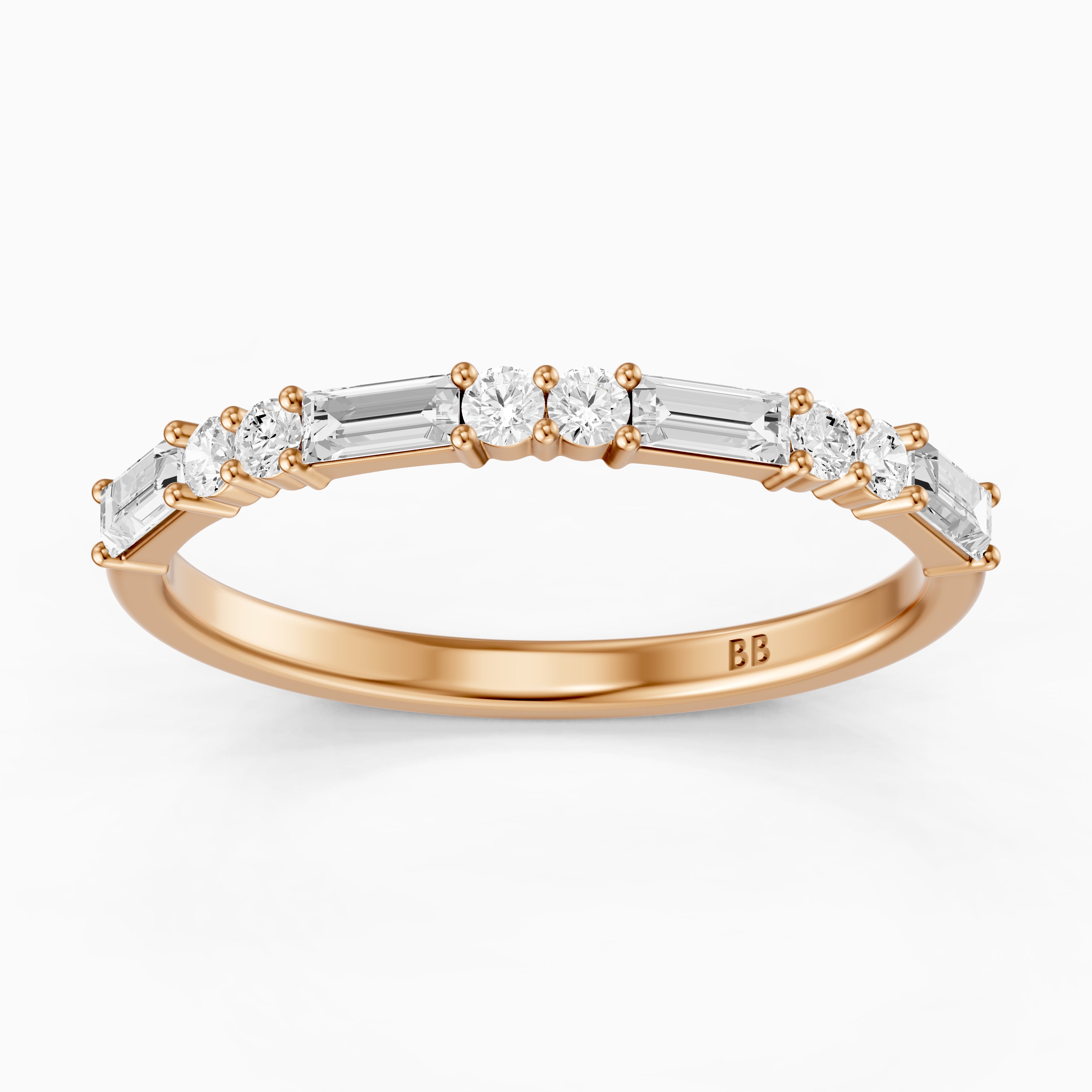Sage Baguette and Round Lab Grown Diamond Half Eternity Band