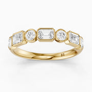 Jade Round and Emerald Shape Lab Grown Diamond Bezel Anniversary Band