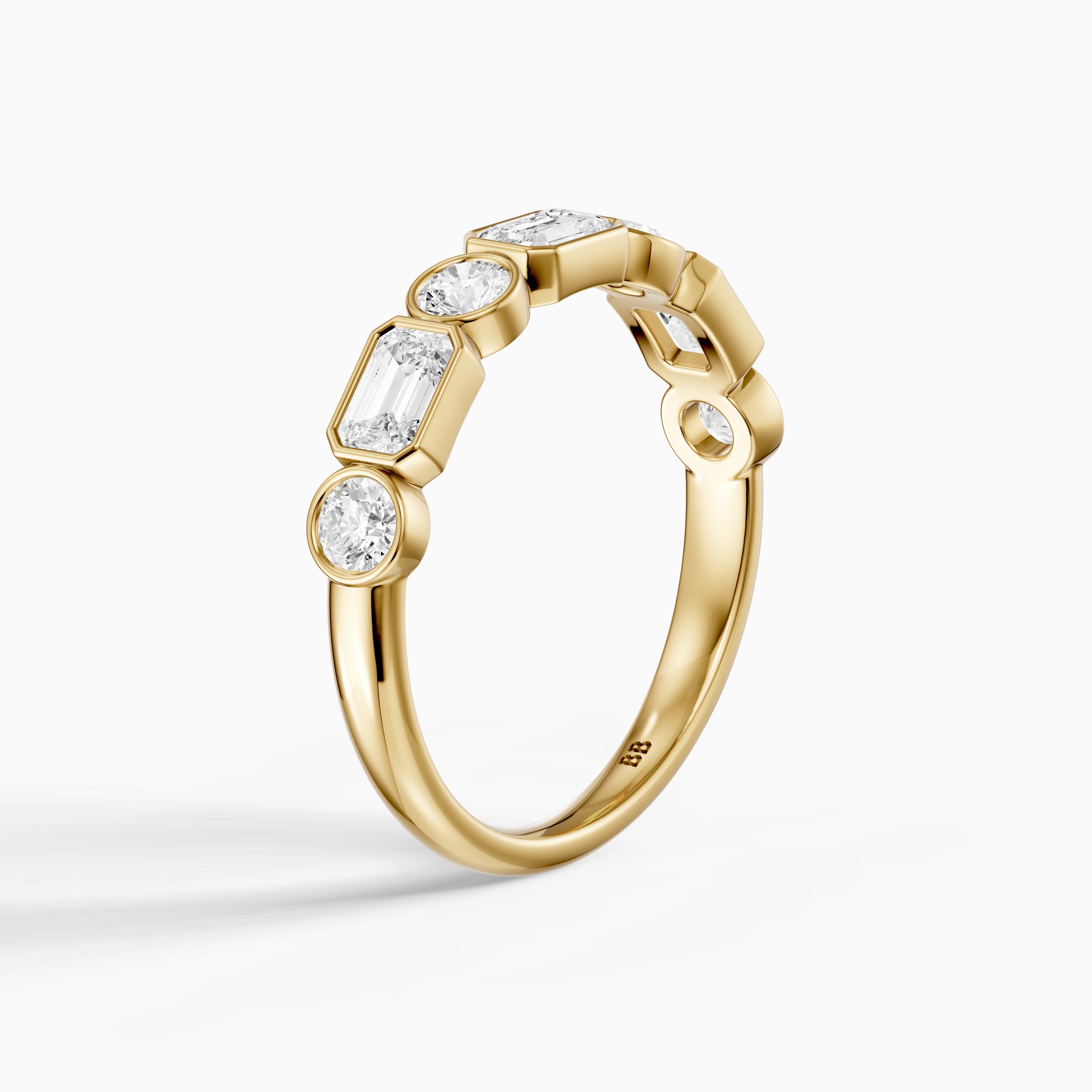 Jade Round and Emerald Shape Lab Grown Diamond Bezel Anniversary Band