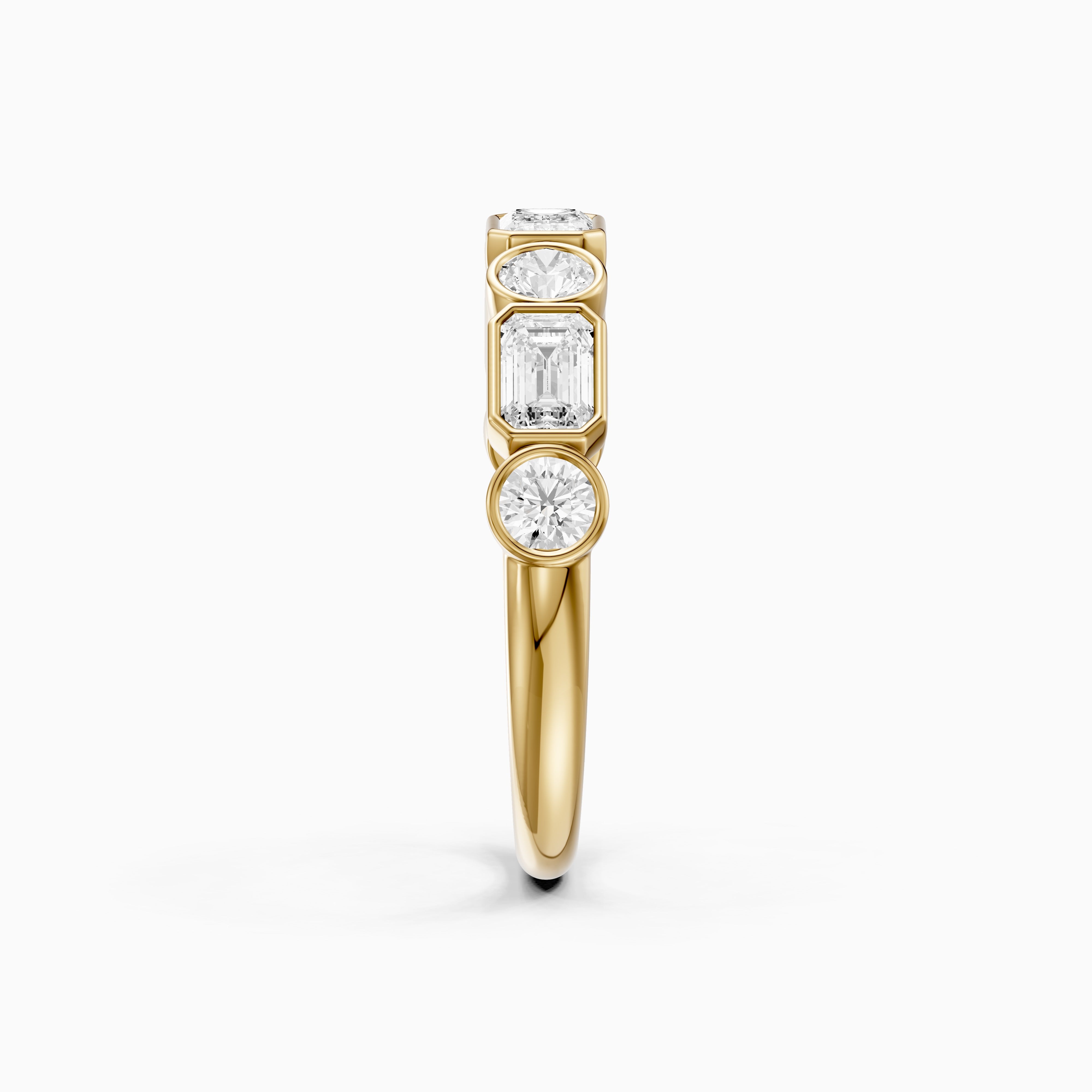 Jade Round and Emerald Shape Lab Grown Diamond Bezel Anniversary Band