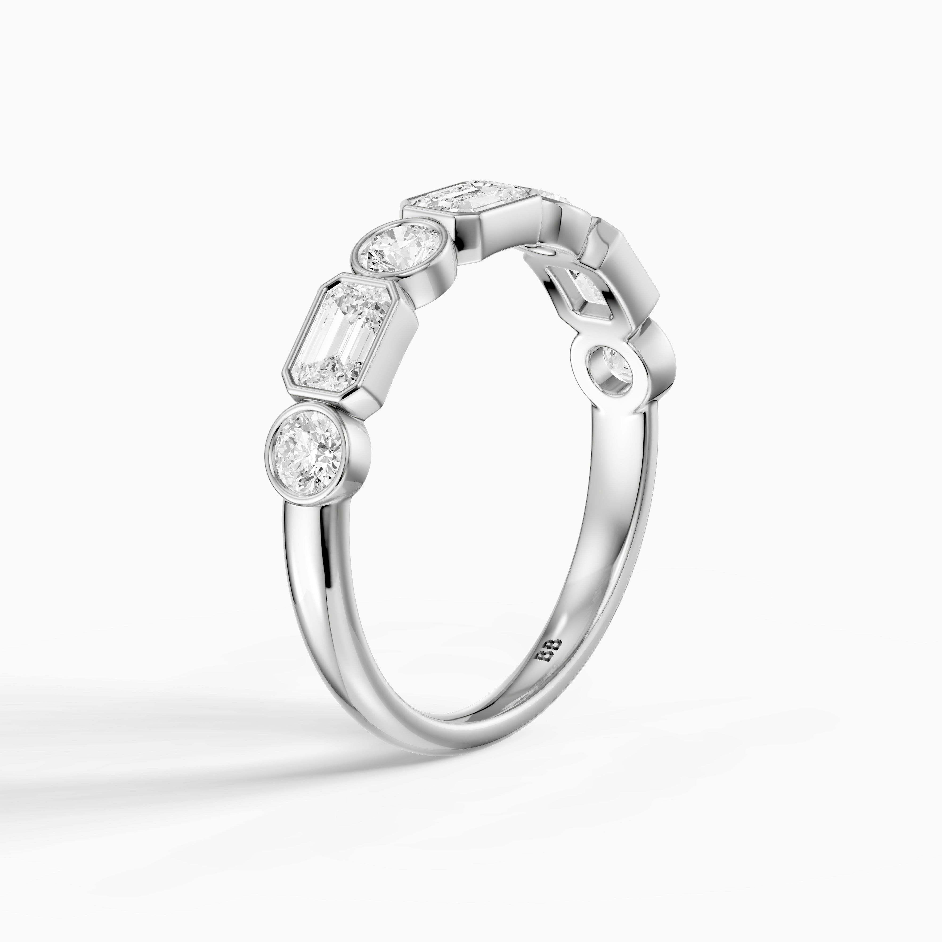 Jade Round and Emerald Shape Lab Grown Diamond Bezel Anniversary Band