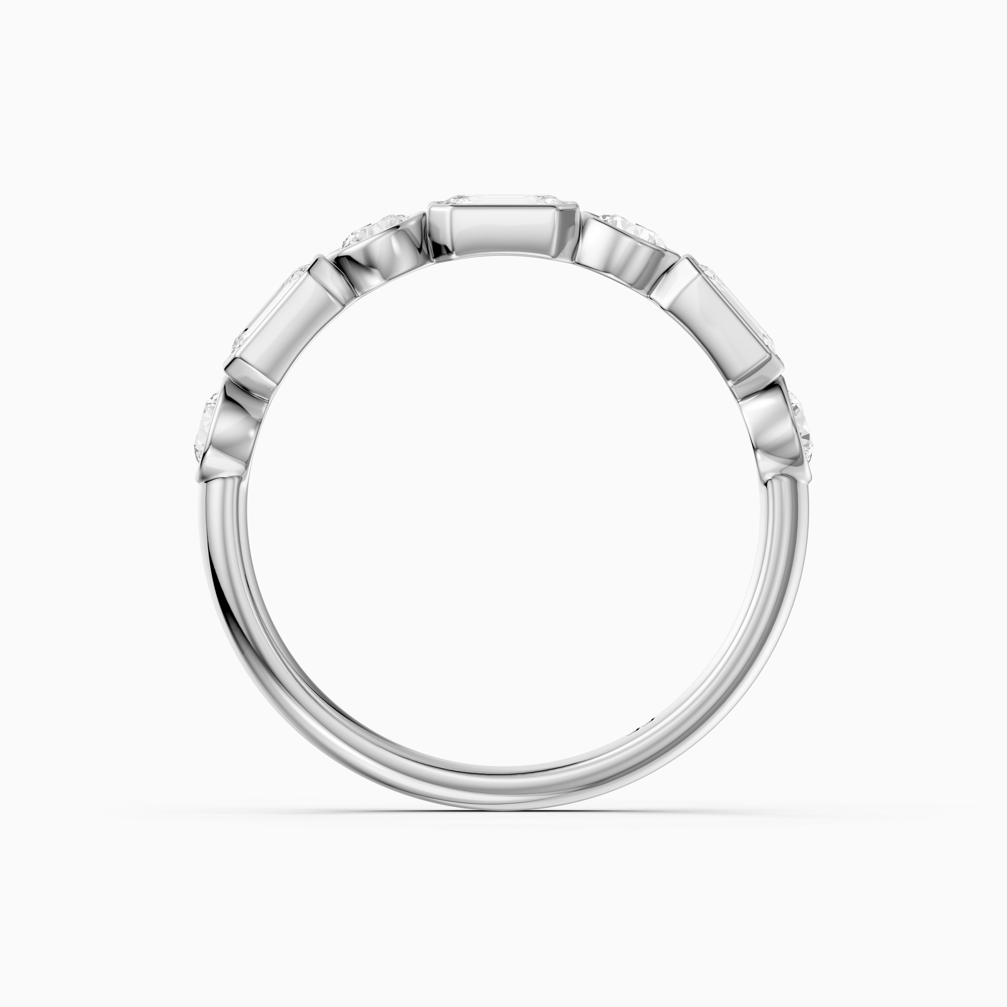Jade Round and Emerald Shape Lab Grown Diamond Bezel Anniversary Band