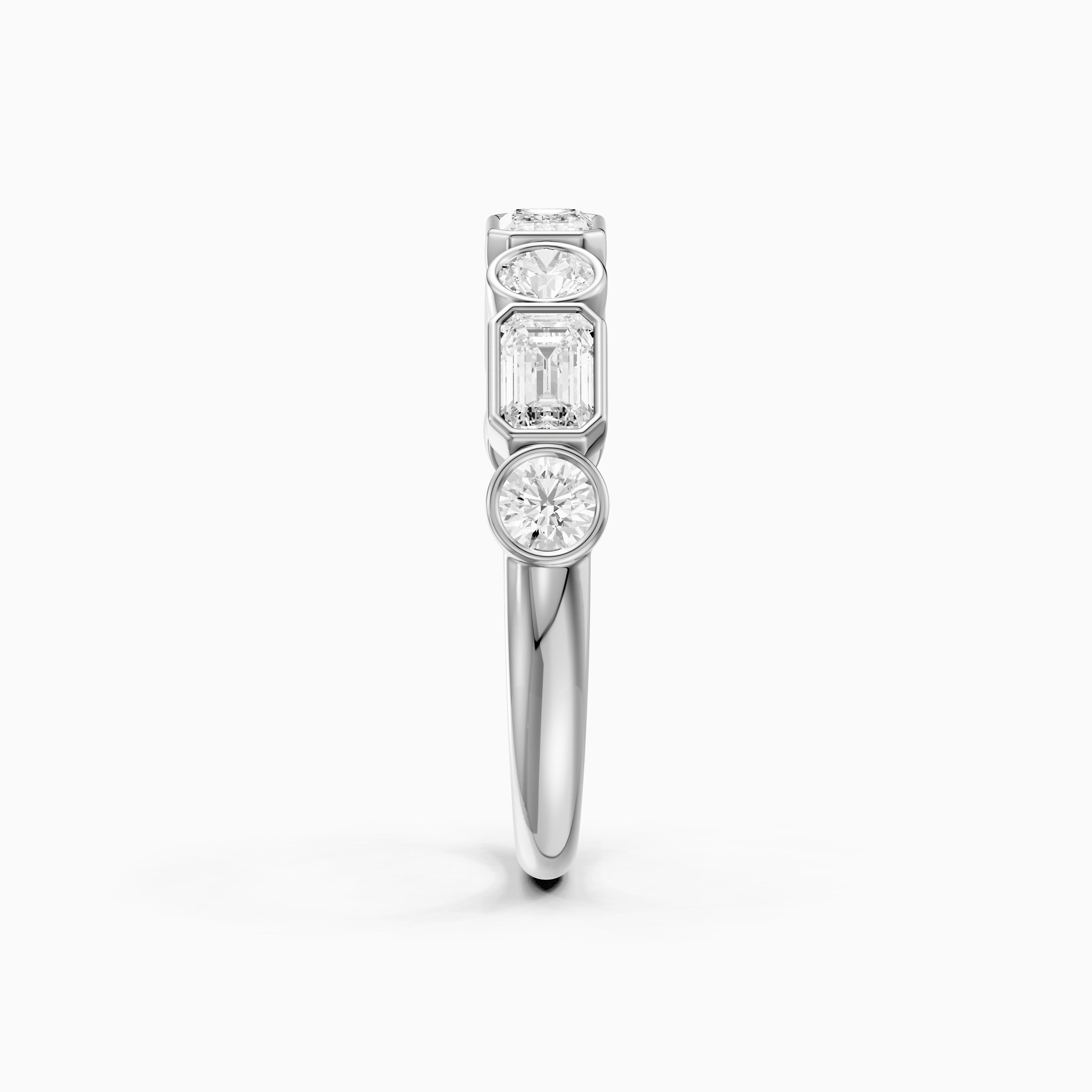 Jade Round and Emerald Shape Lab Grown Diamond Bezel Anniversary Band