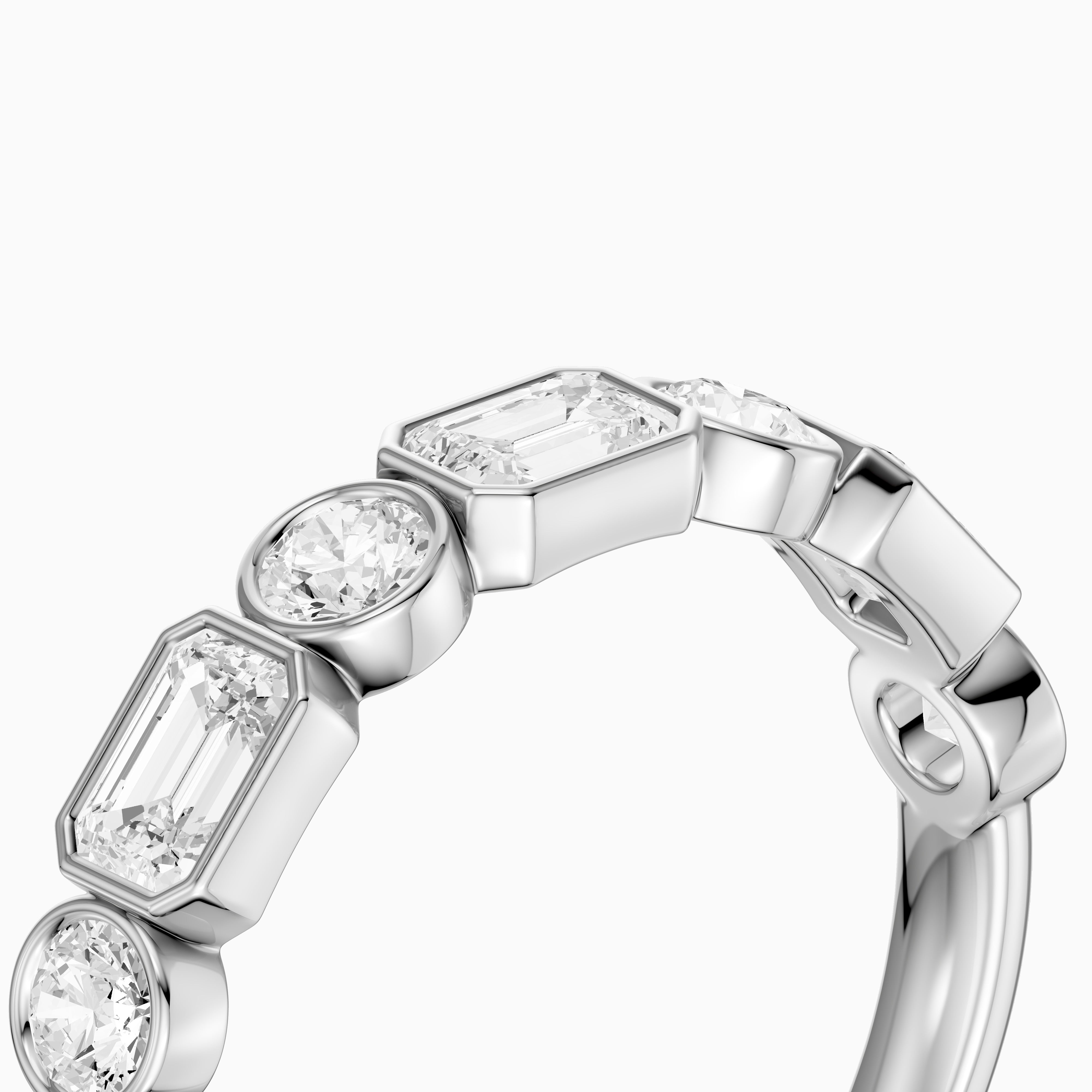Jade Round and Emerald Shape Lab Grown Diamond Bezel Anniversary Band