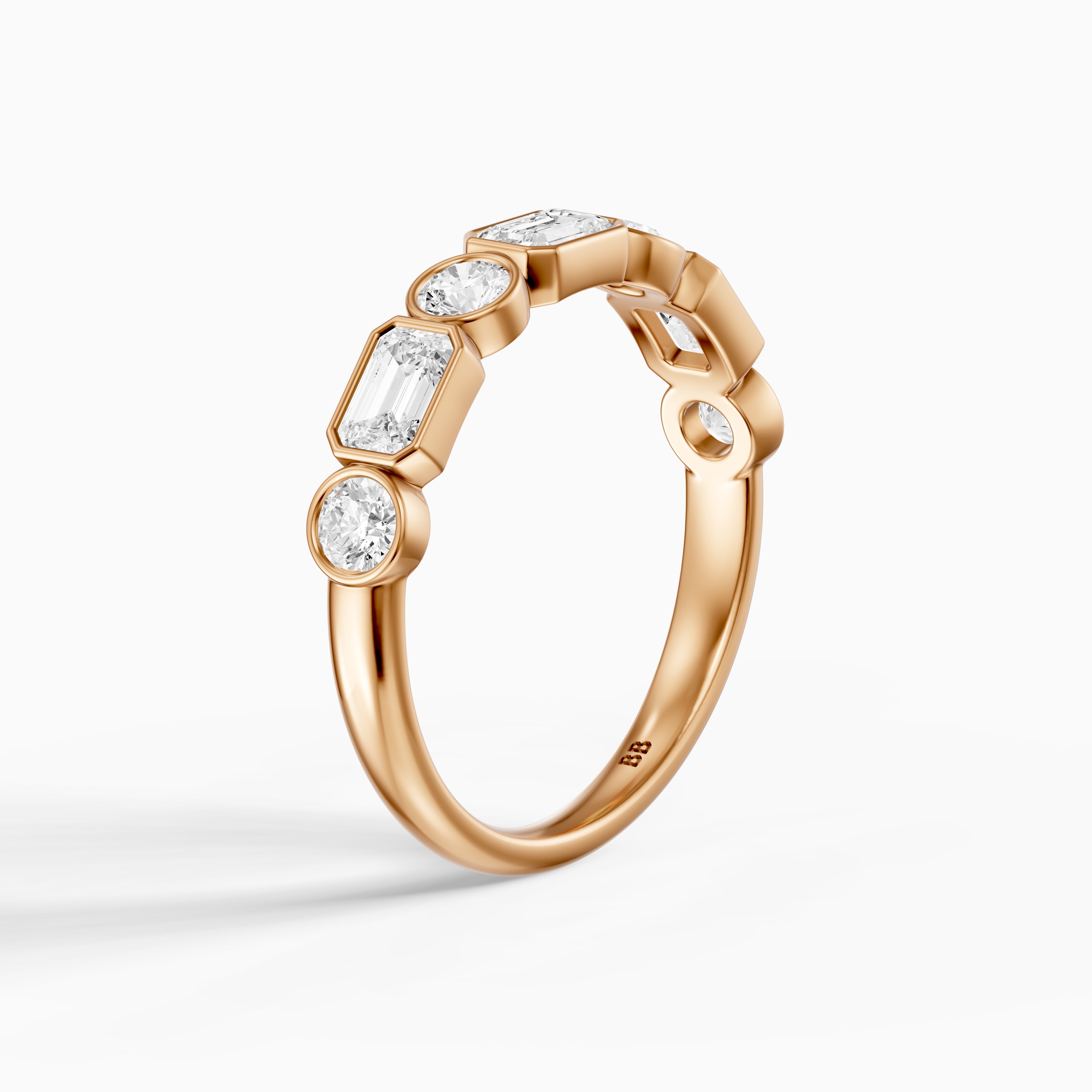 Jade Round and Emerald Shape Lab Grown Diamond Bezel Anniversary Band