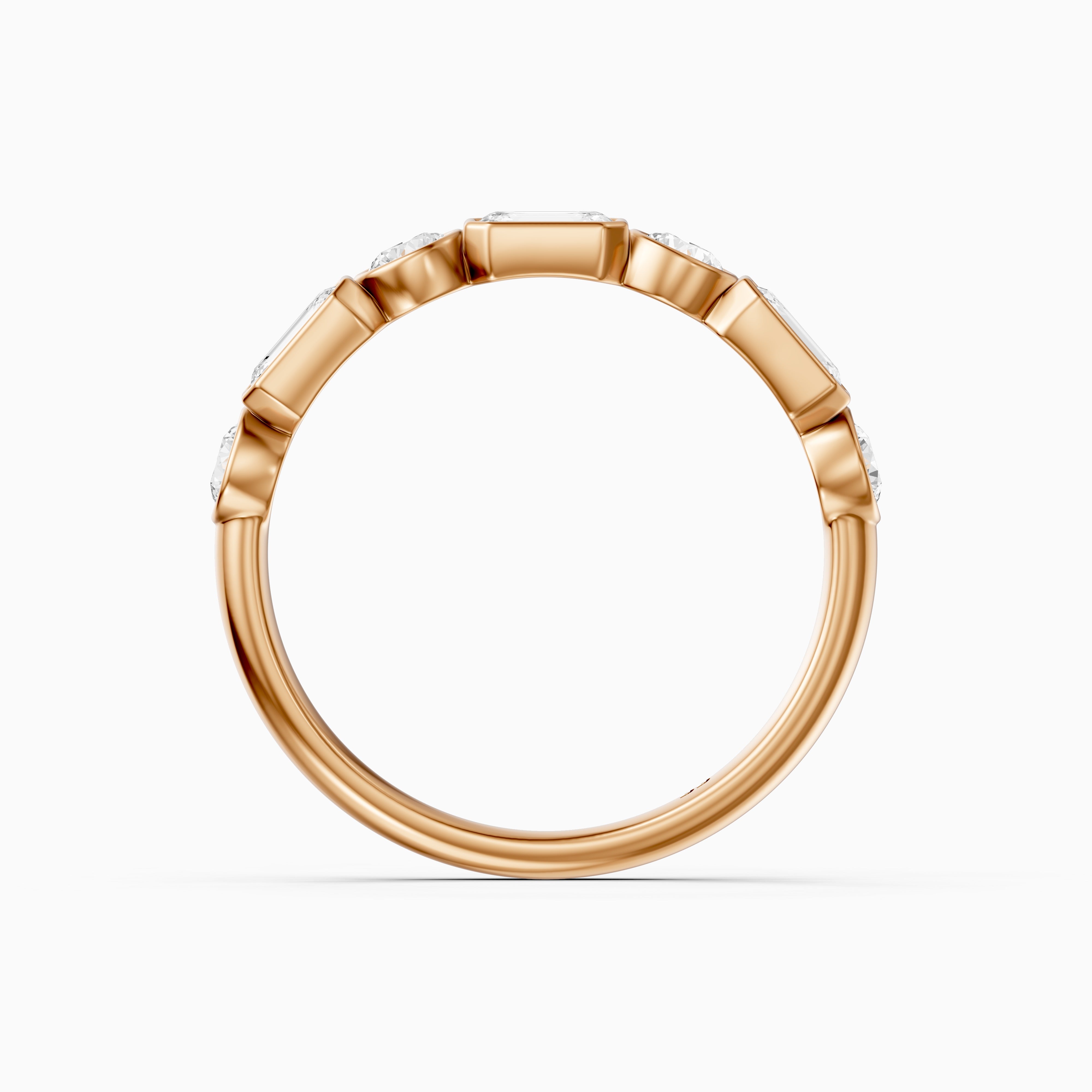Jade Round and Emerald Shape Lab Grown Diamond Bezel Anniversary Band