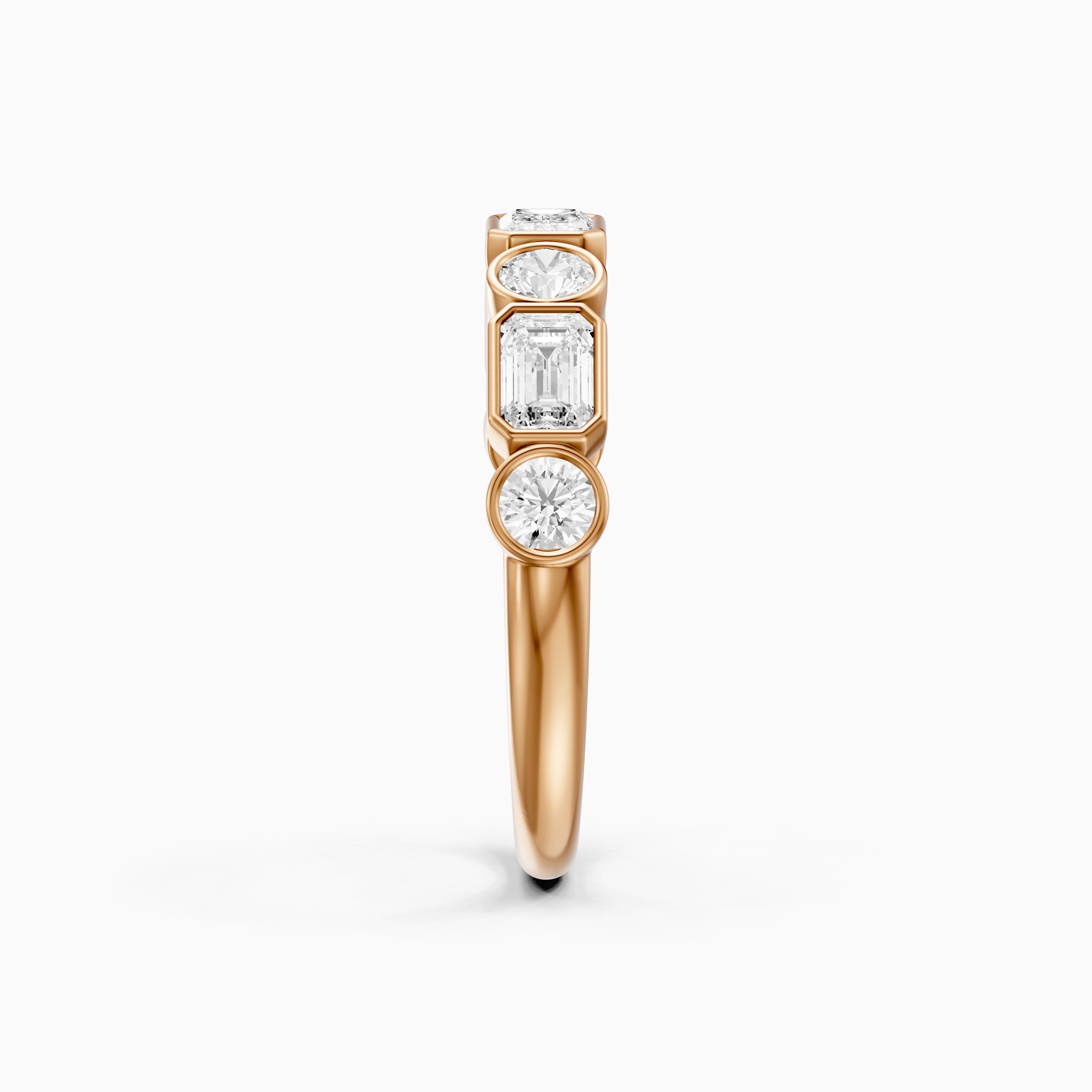 Jade Round and Emerald Shape Lab Grown Diamond Bezel Anniversary Band